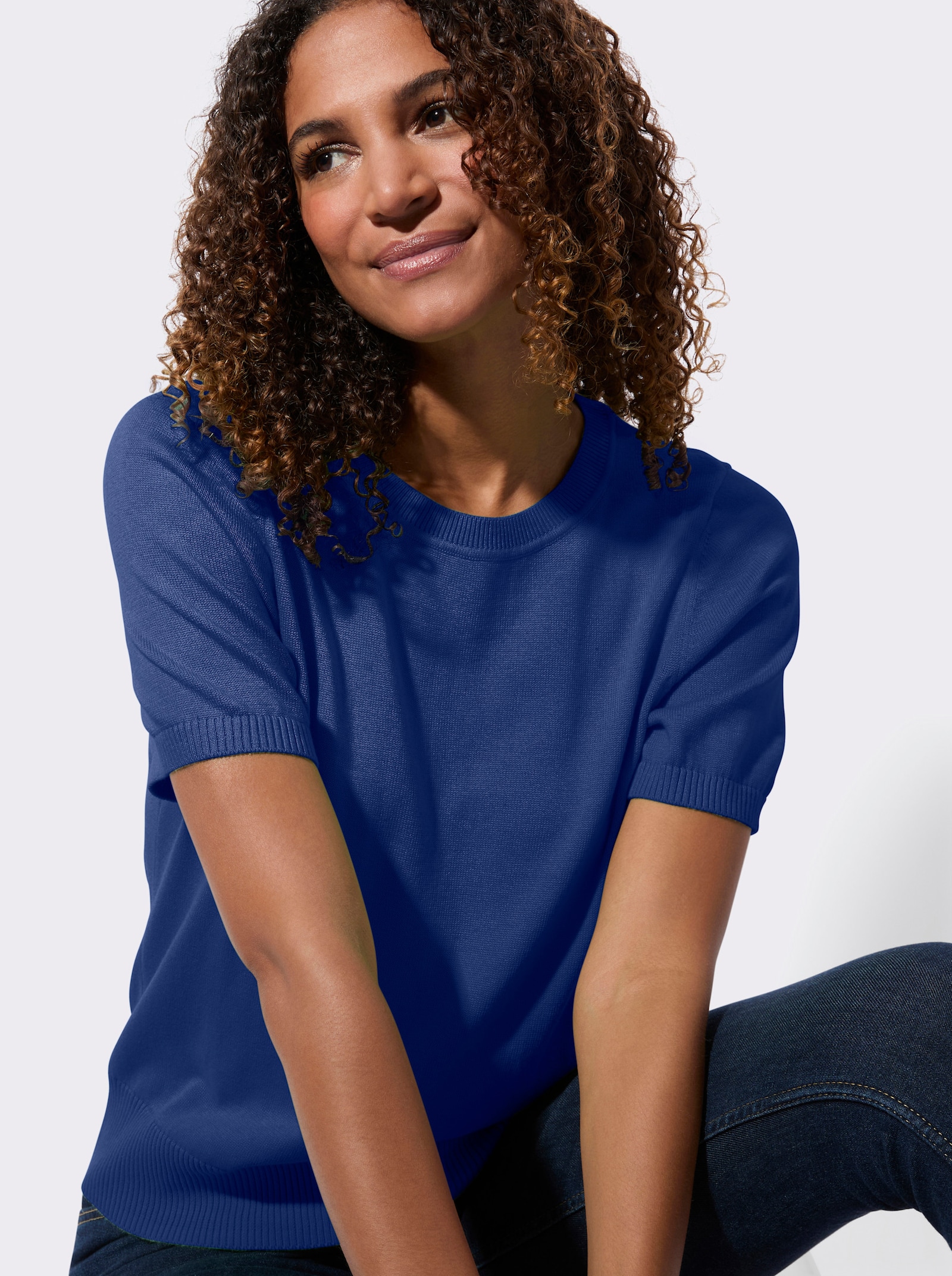 Bavlněný svetr s žebrovanými náplety - královská modrá