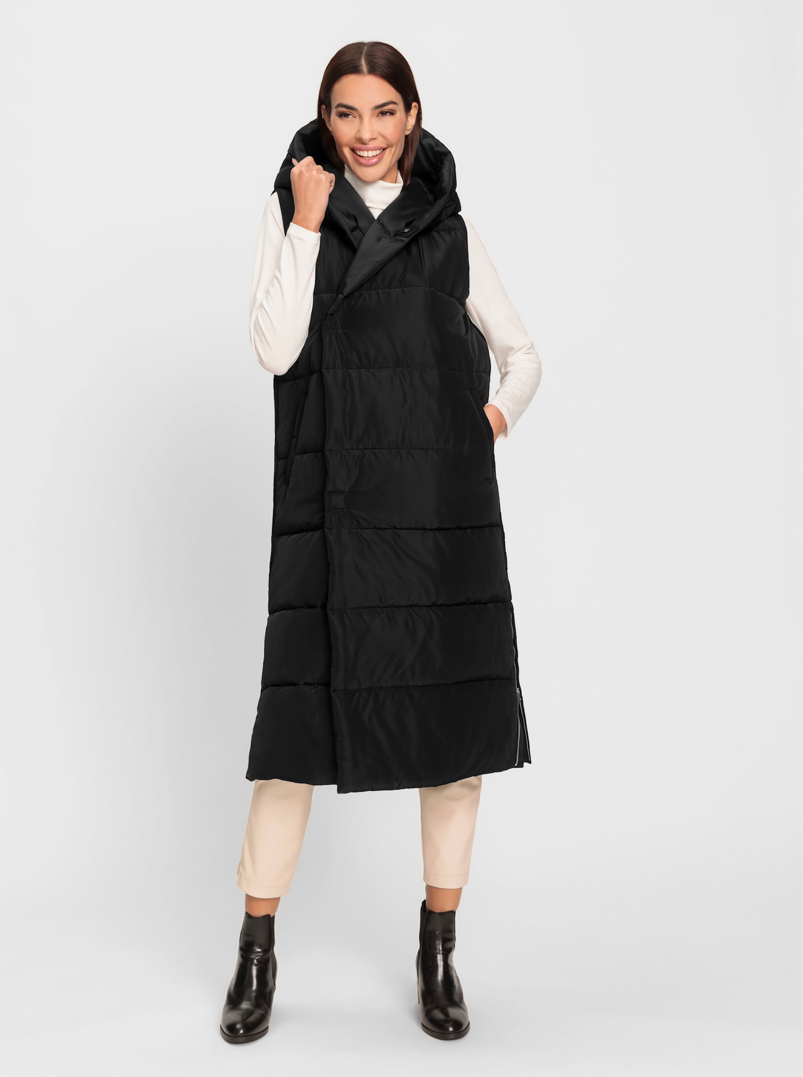 heine Longweste mit Seitenschlitzen - schwarz