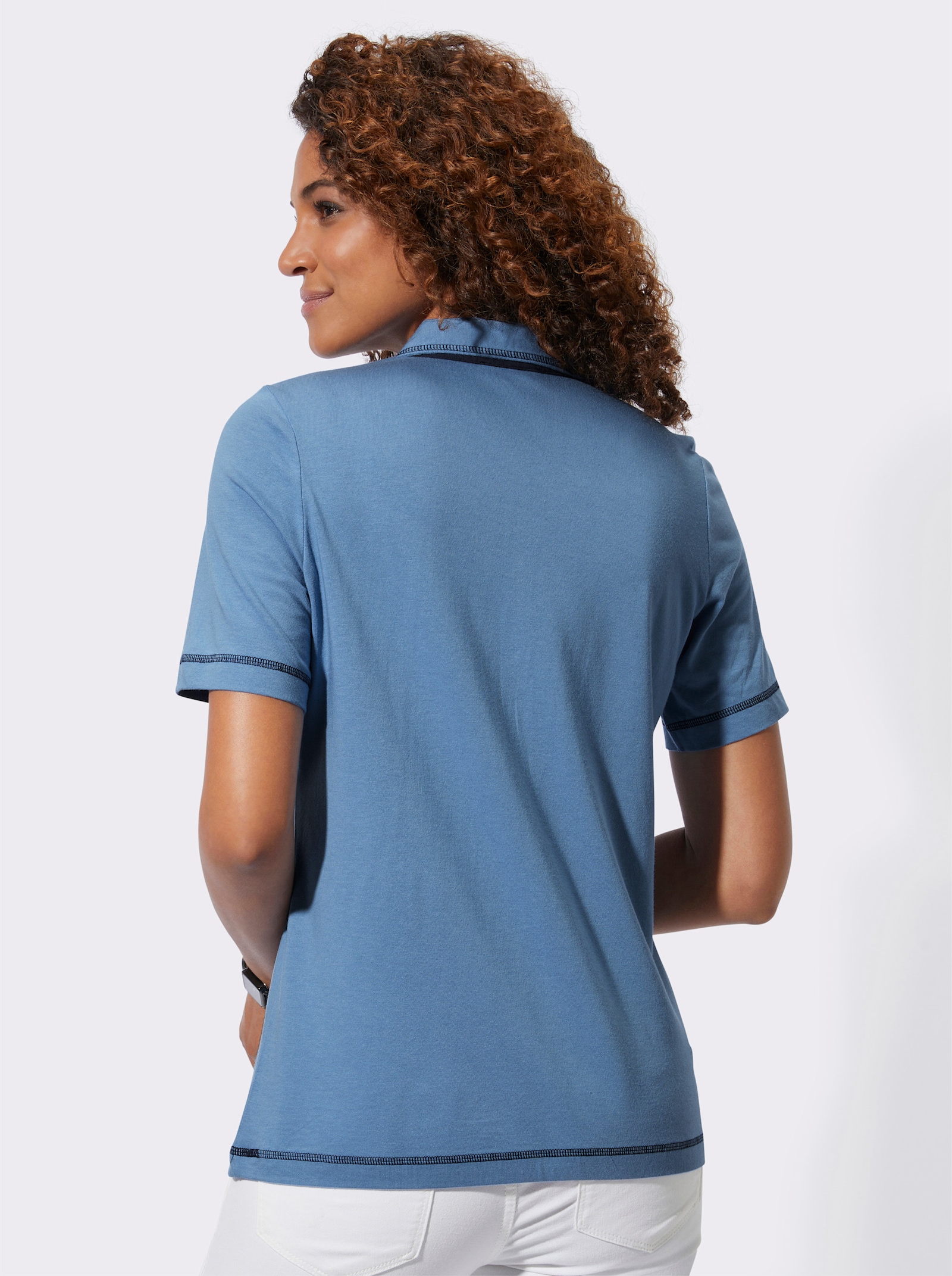 Shirt met contrastdetails - middenblauw