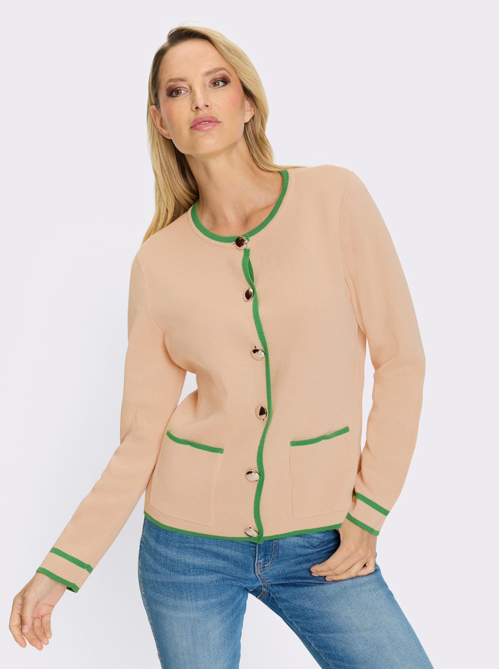 heine Feinstrickjacke mit Kontrast-Details - sand