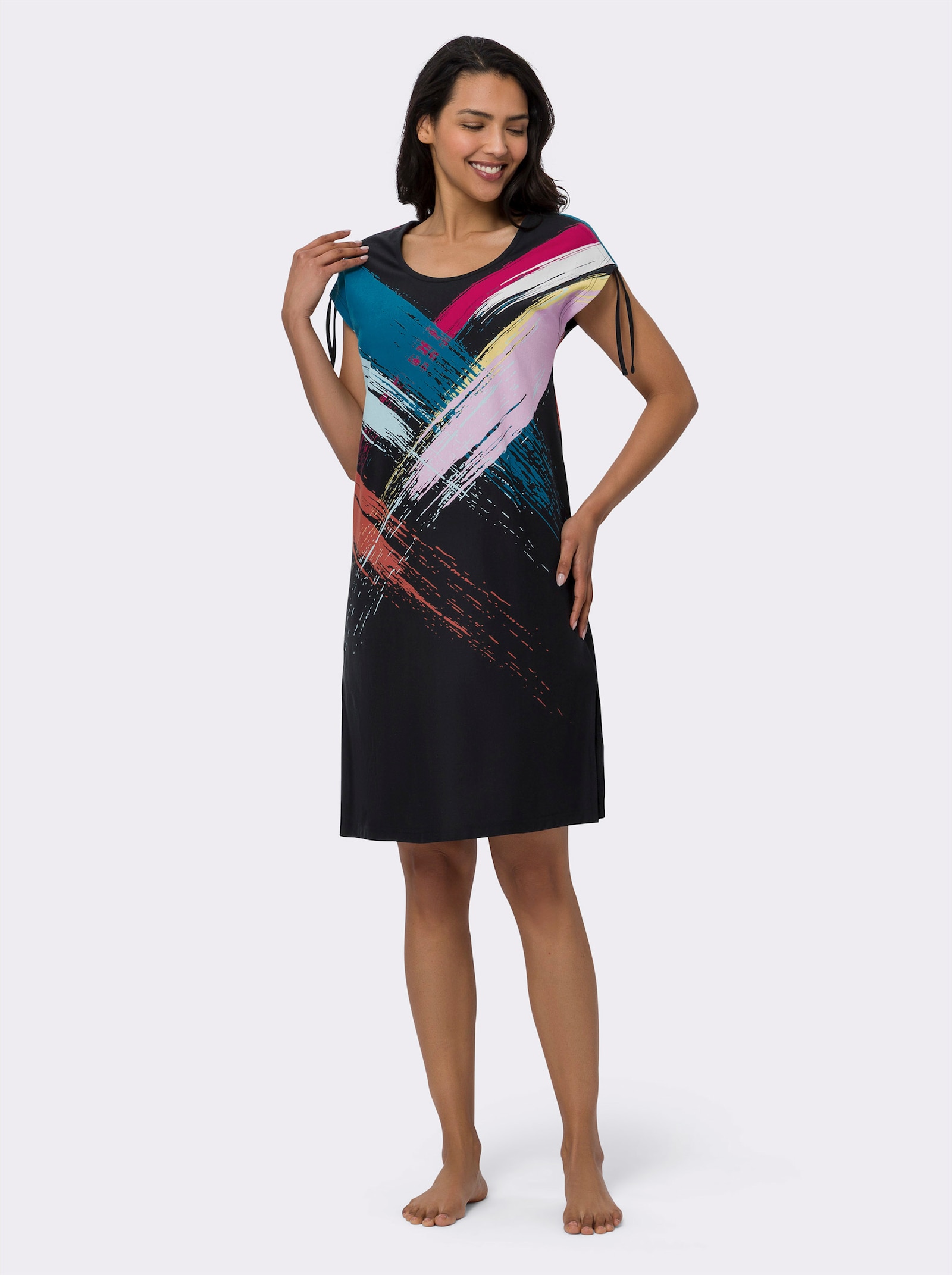 Sommerkleid mit platziertem Druck - schwarz