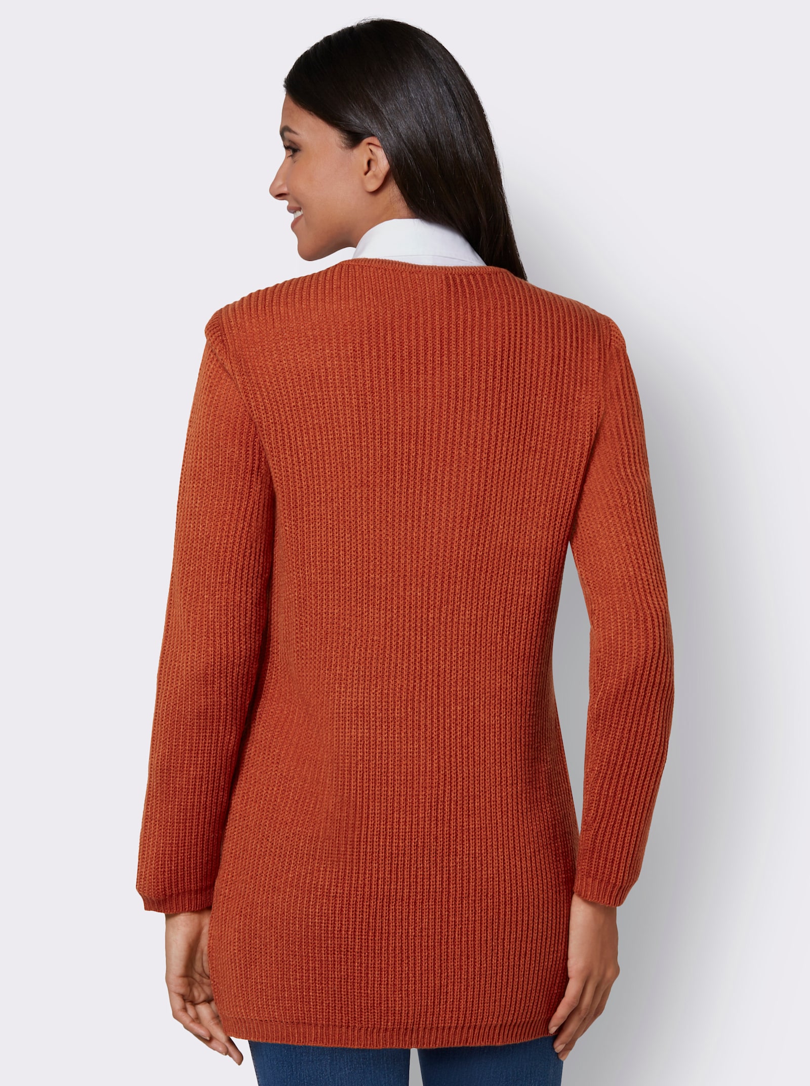 Strickjacke mit gerippten Abschlüssen - rostrot