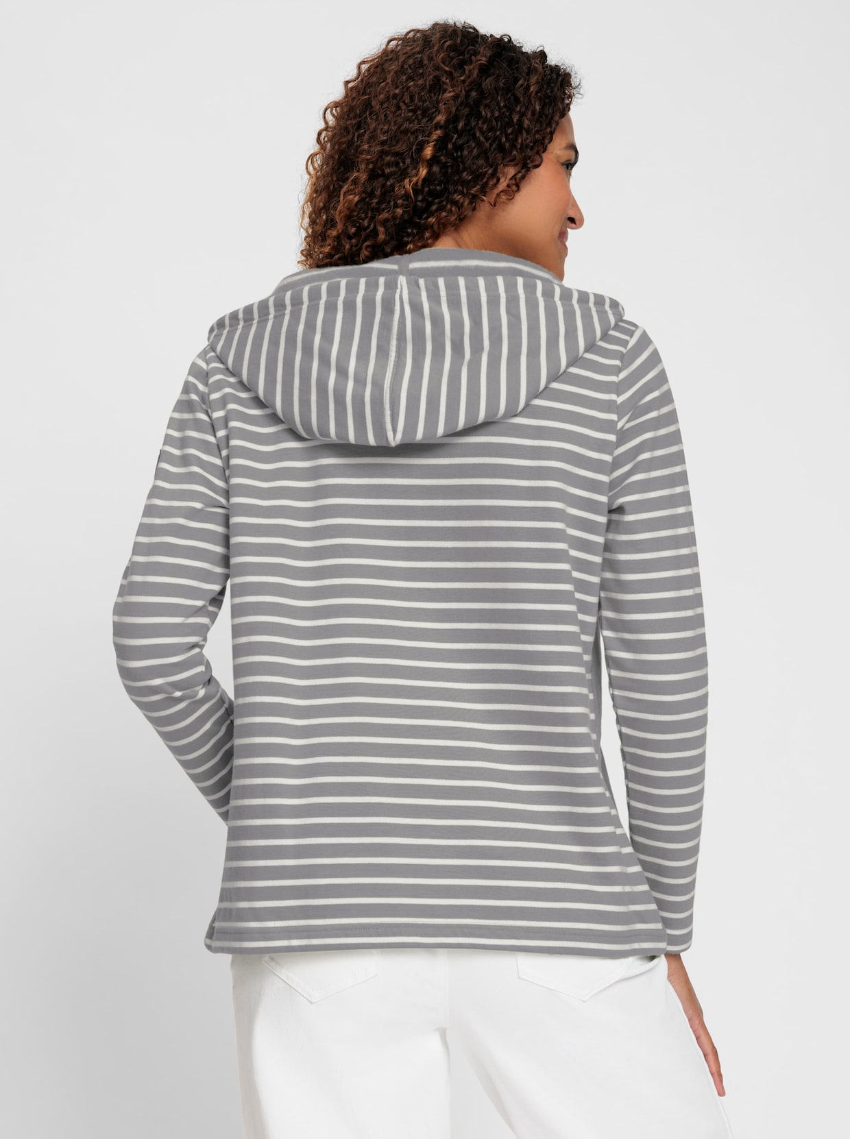Kapuzensweatshirt - steingrau-ecru-geringelt