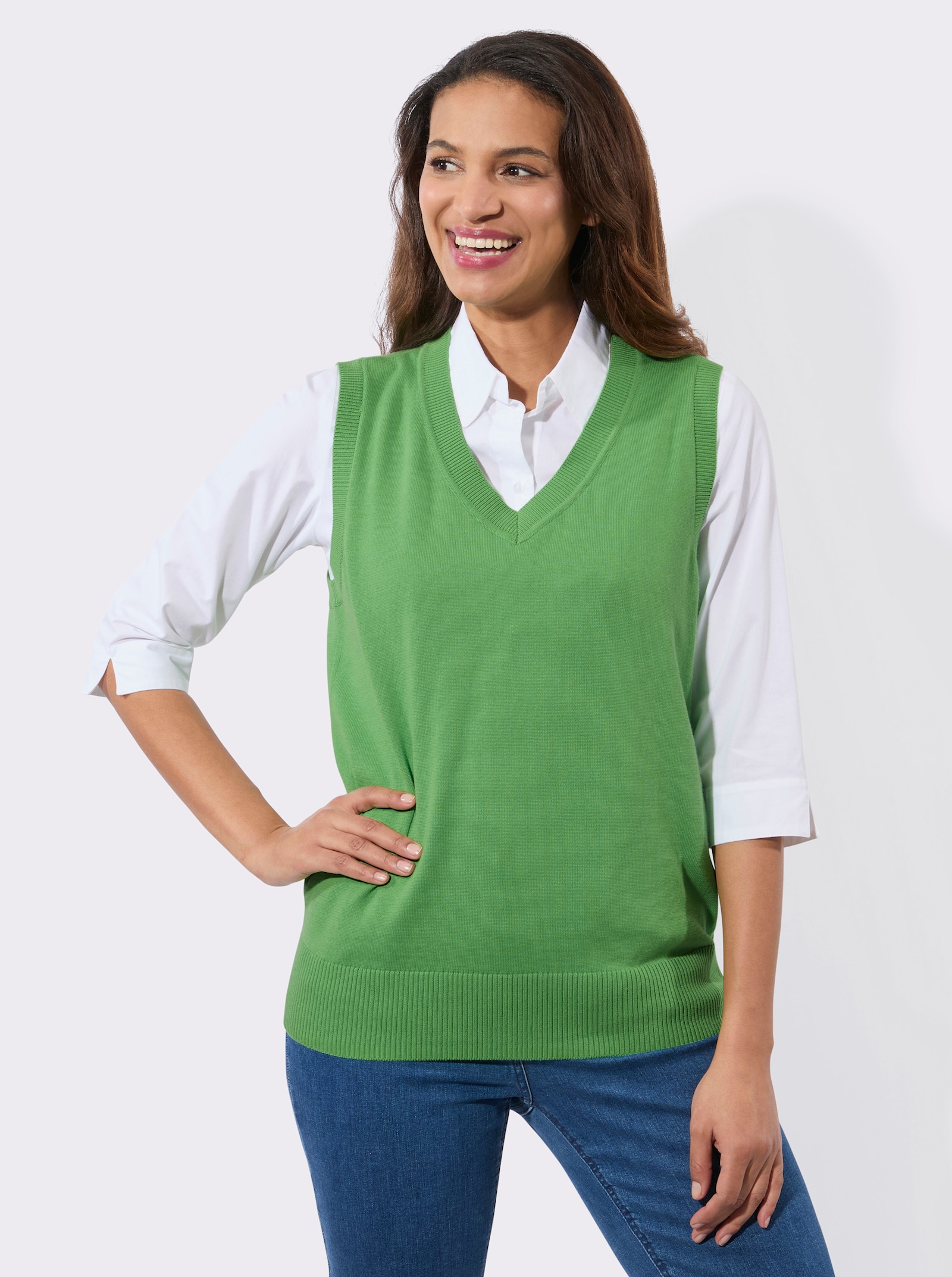 Pullunder mit gerippten Abschlüssen - apfel