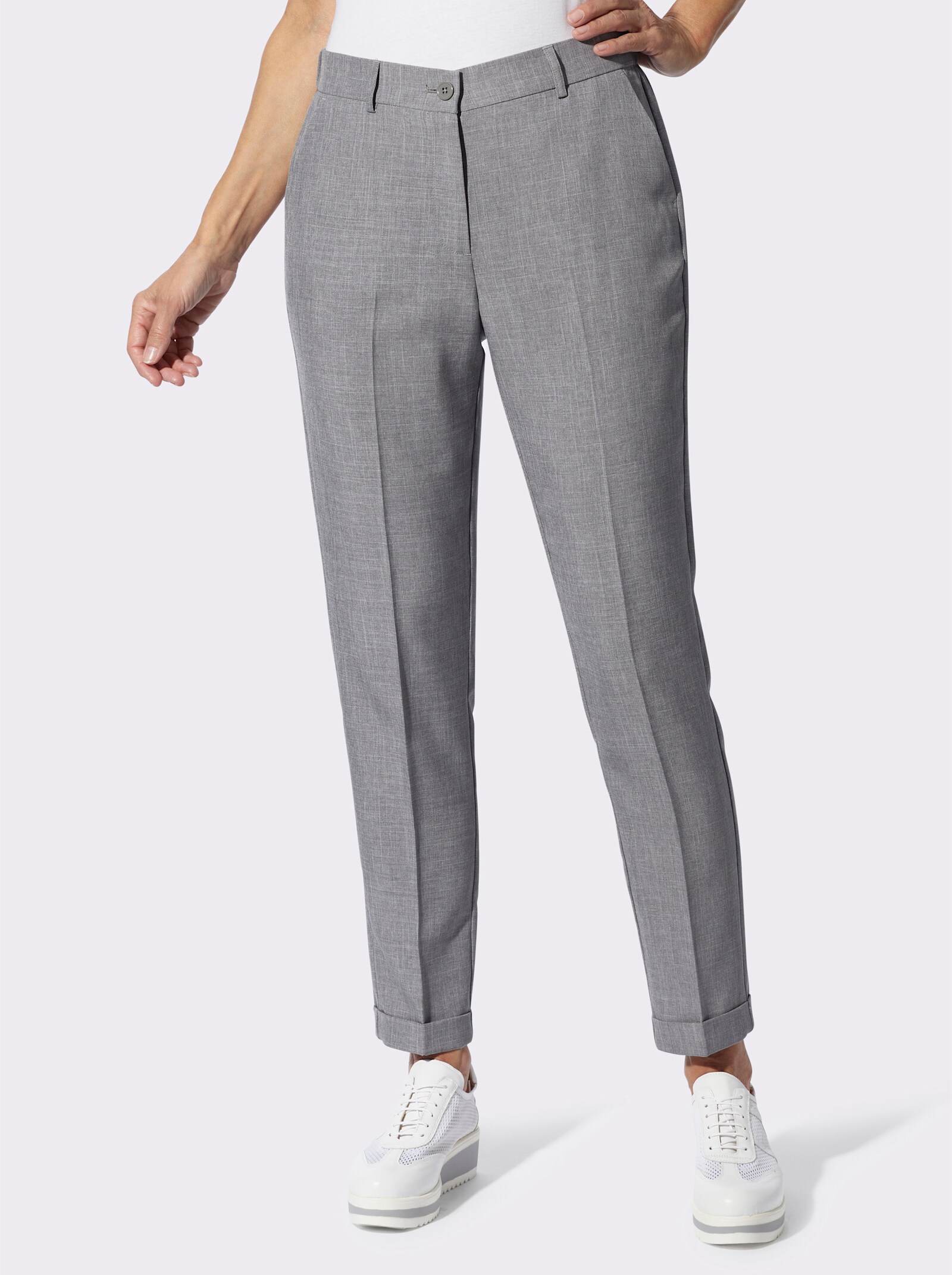 Hose mit Bügelfalten - hellgrau-meliert