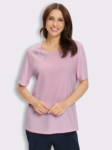 Kurzarmshirt mit Glitzersteinchen - rosé