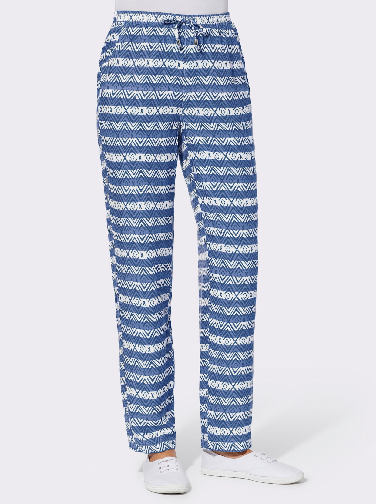 Comfortbroek - jeansblauw/wit geprint