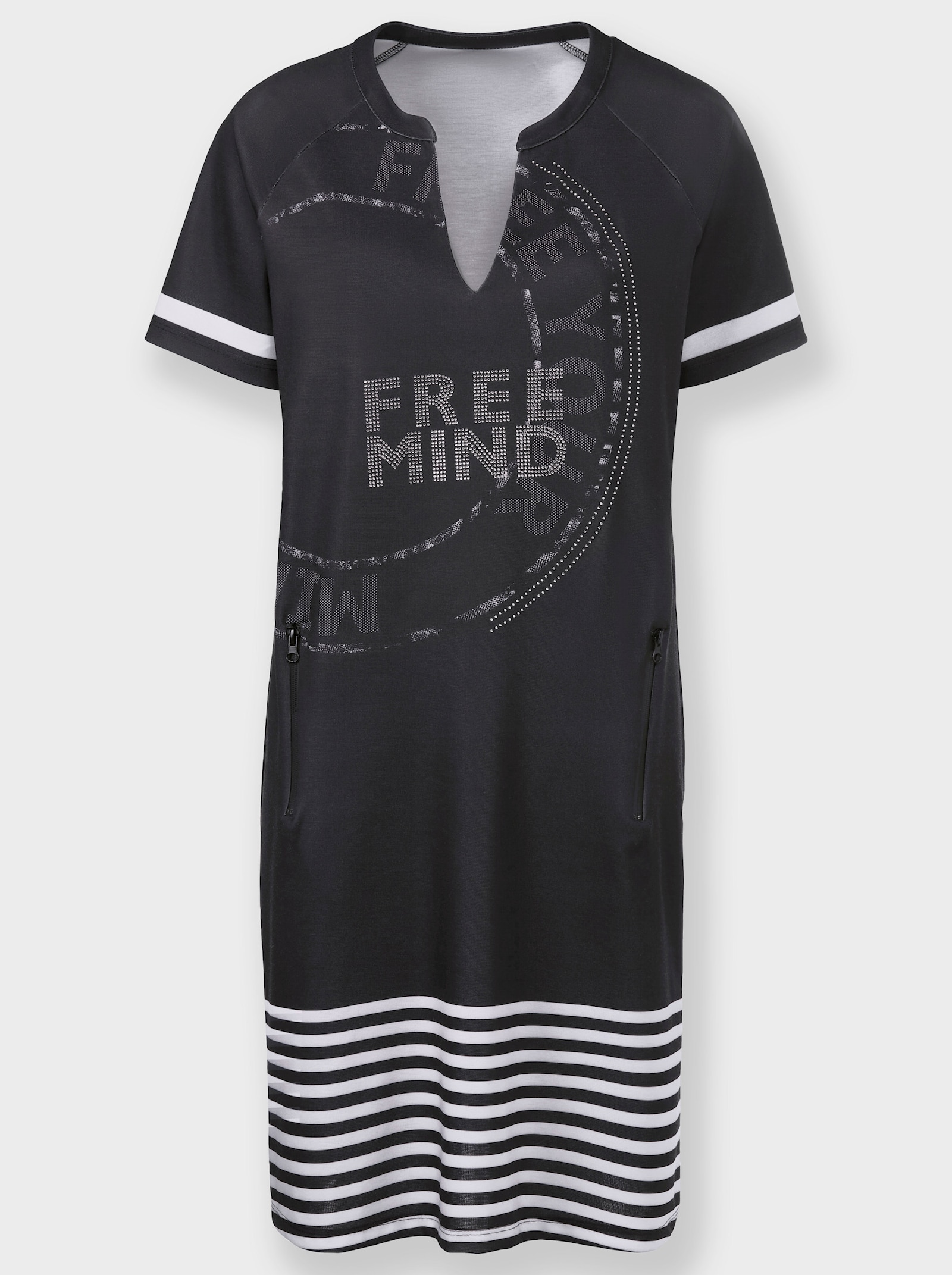 heine Jerseykleid mit Taschen - schwarz-weiß-bedruckt