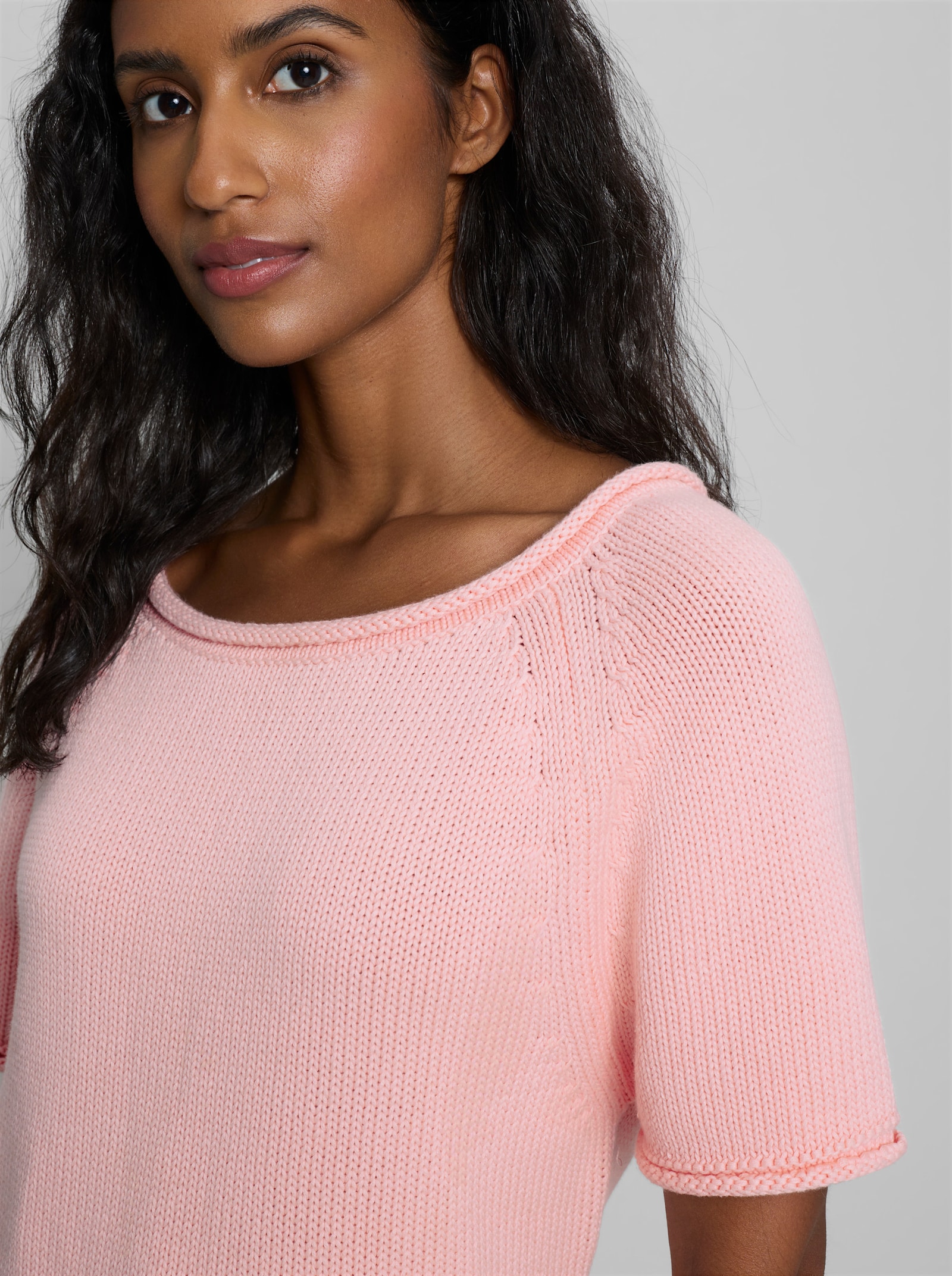 heine Pullover mit Rollkanten - hellrosé