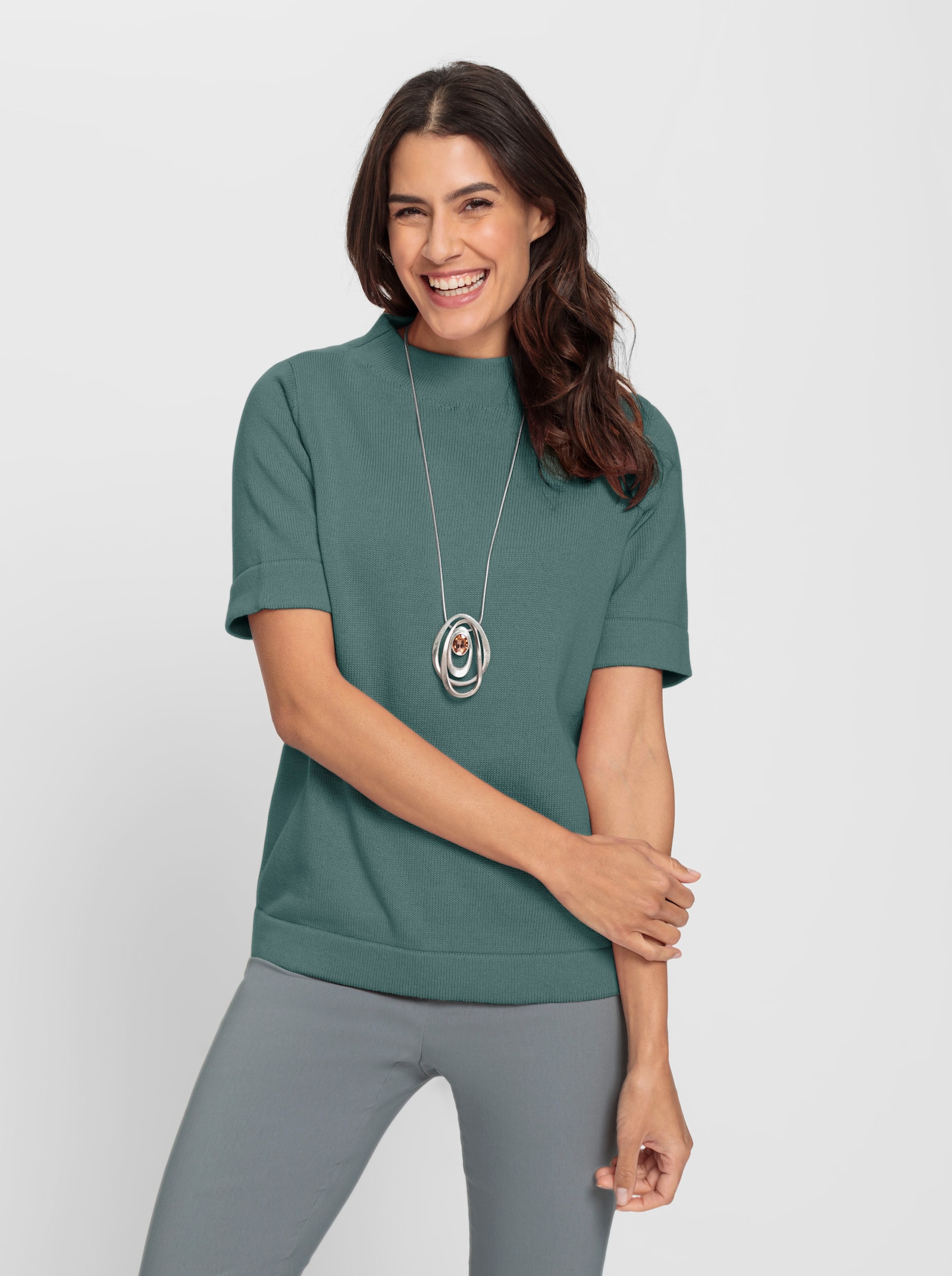 Stehkragenpullover mit Halbarm - jade