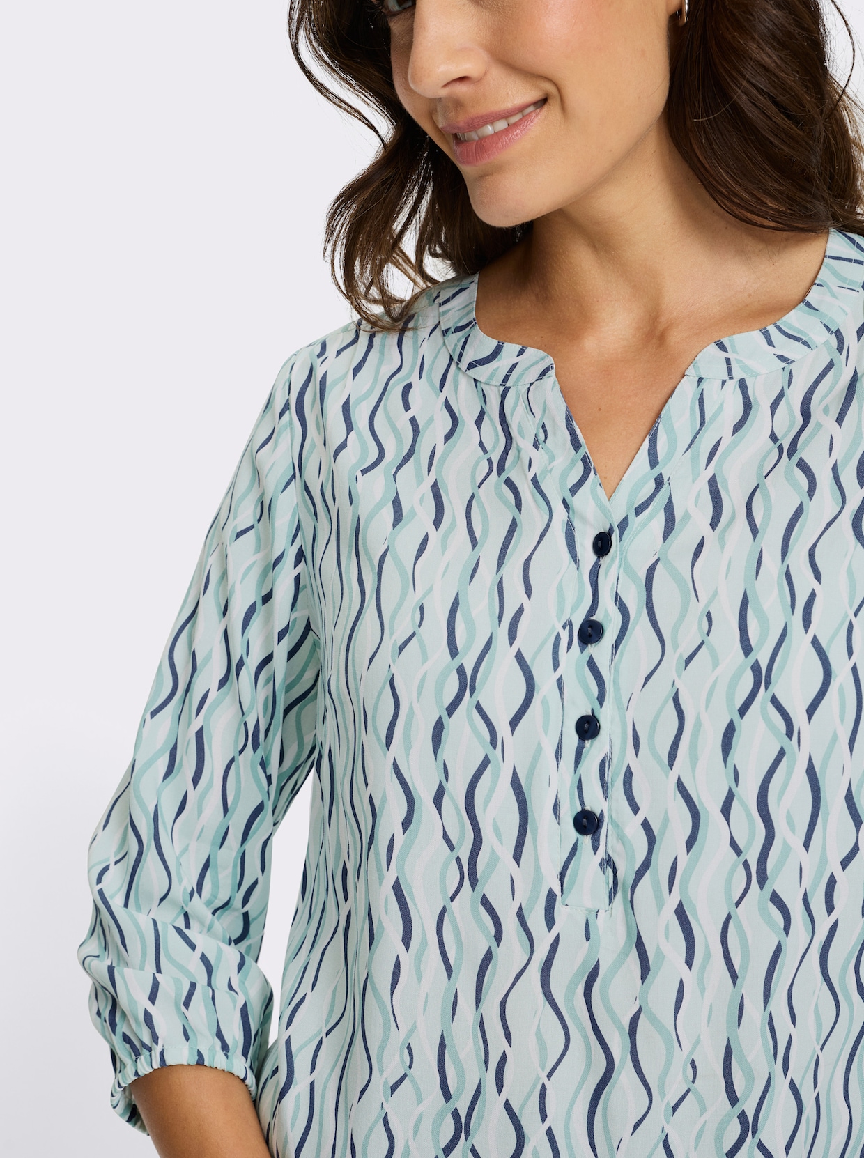 Druckbluse - kalkmint-weiß-bedruckt