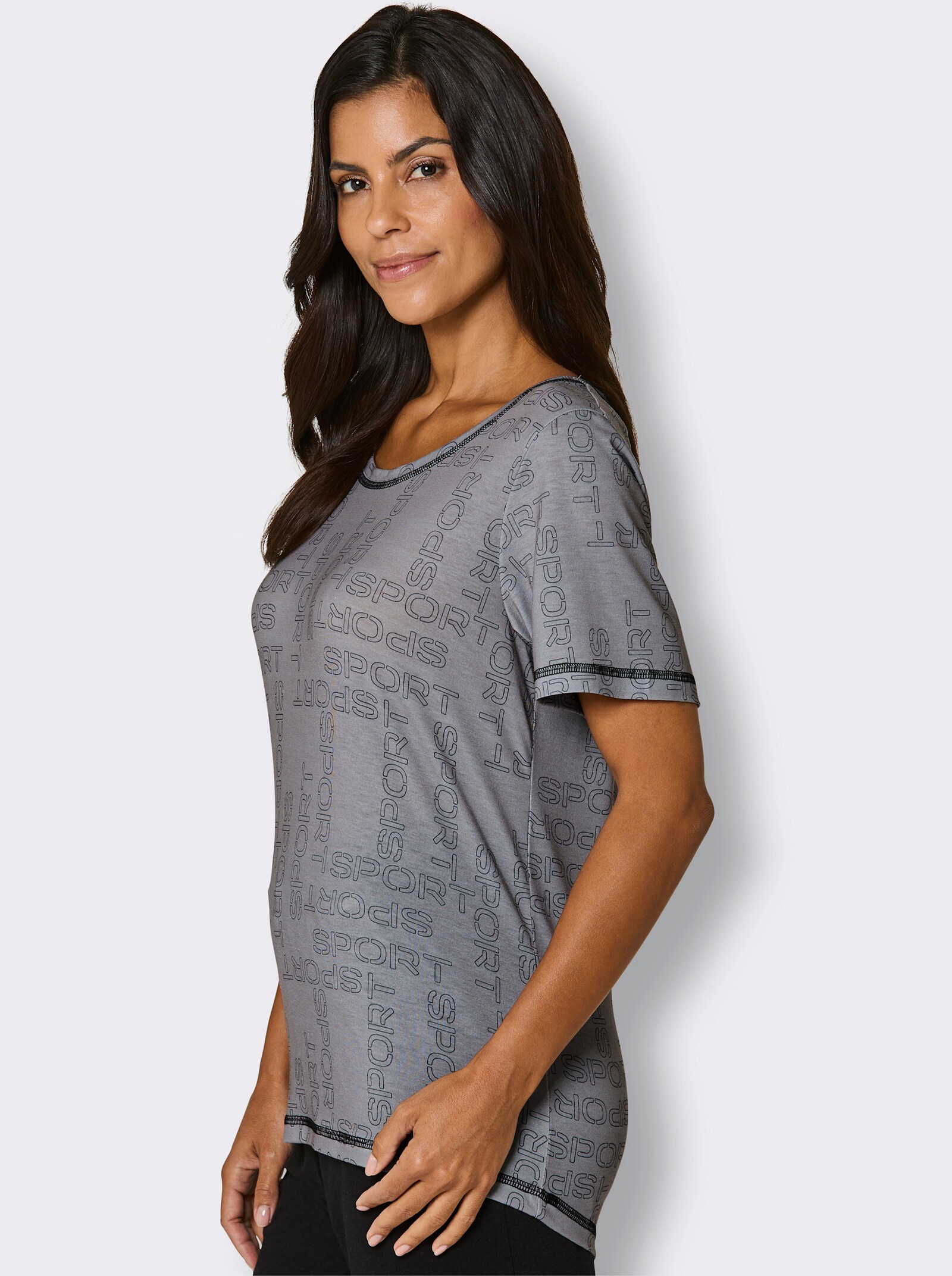 Funktionsshirt mit längerem Rückenteil - grau-bedruckt