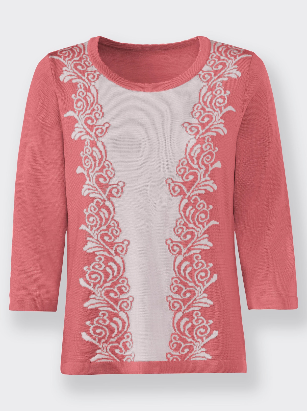 Rundhalspullover - flamingo-ecru-gemustert