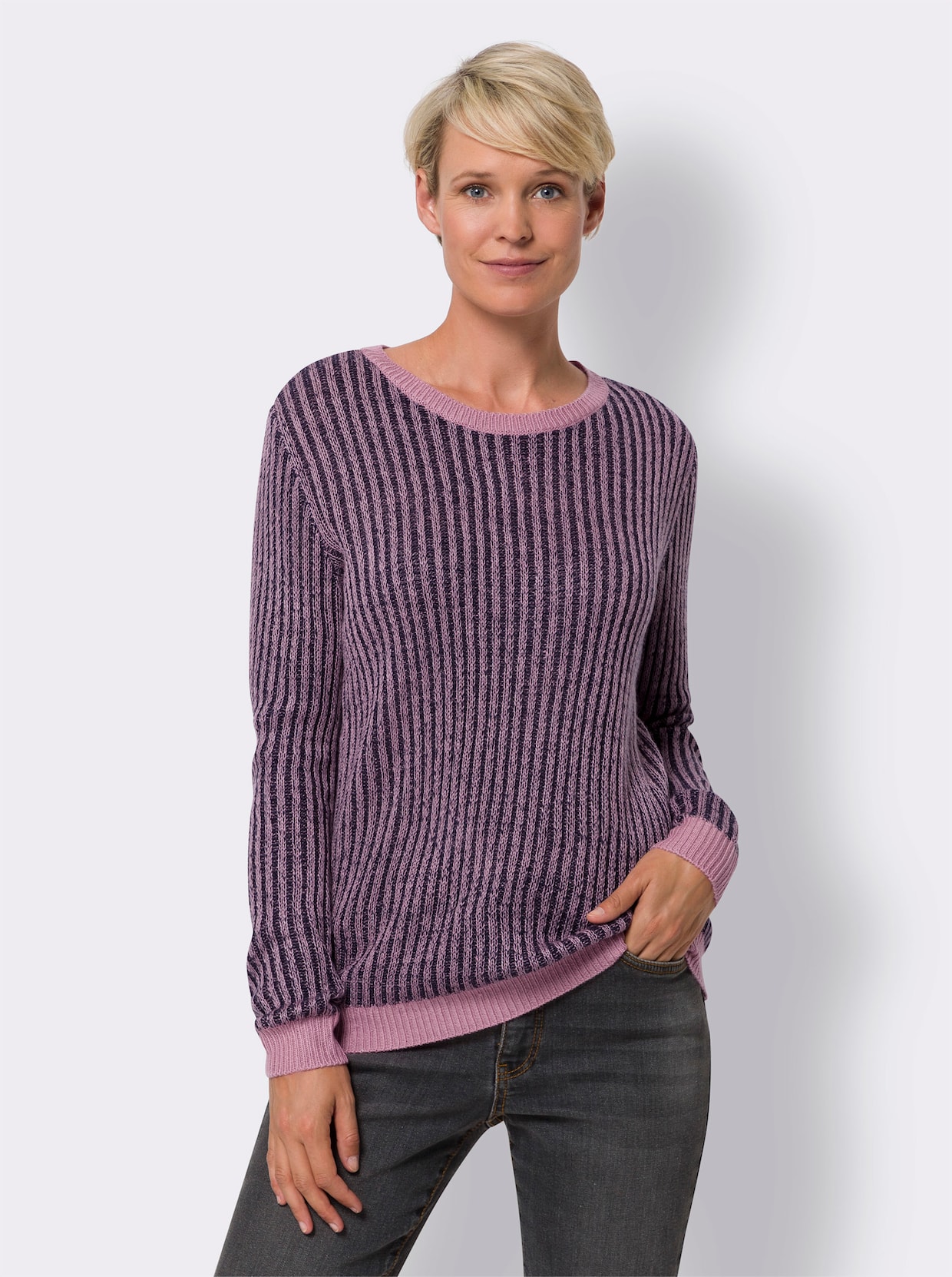 Langarm-Pullover - marine-altrosa