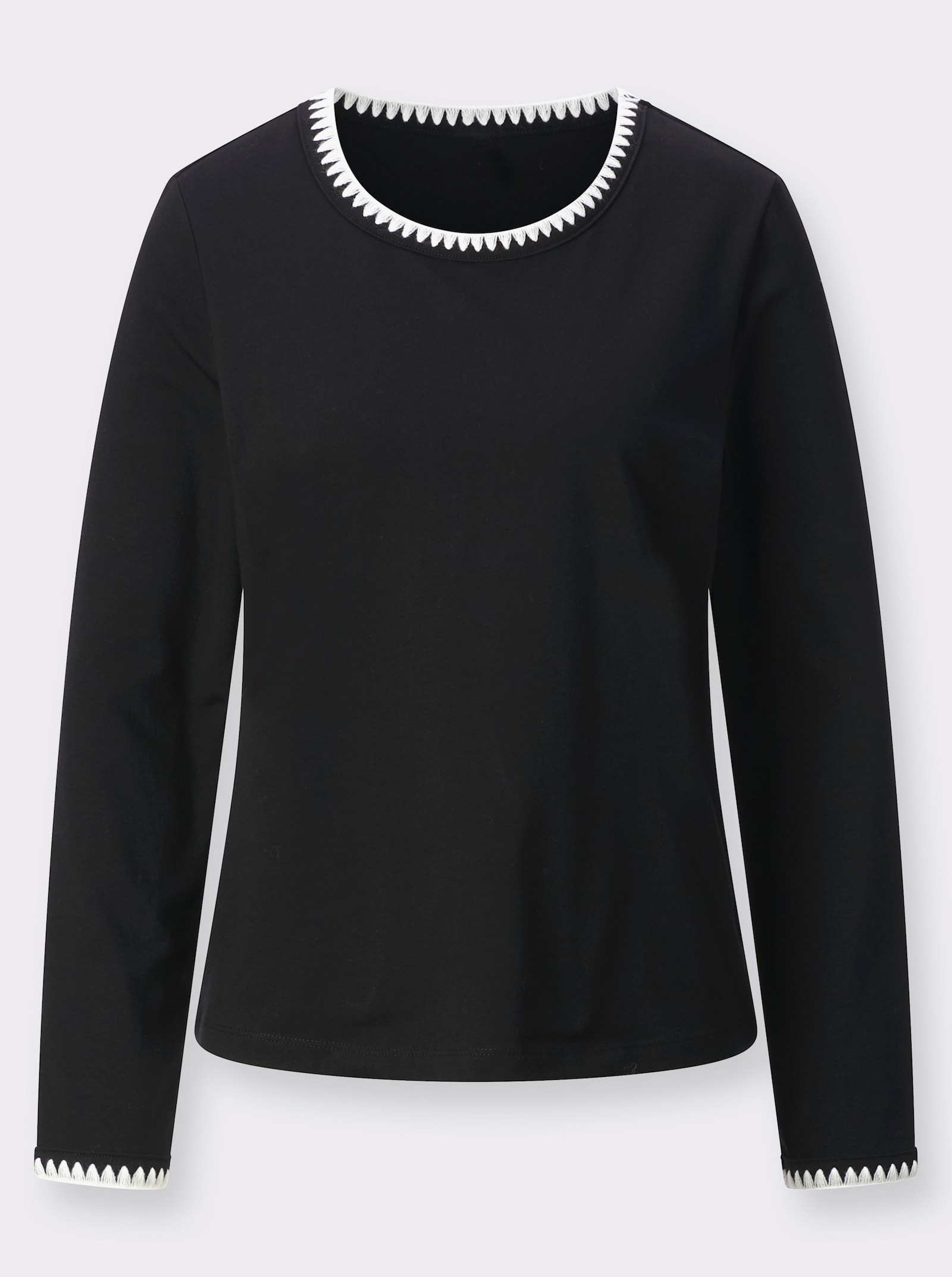 Rundhalsshirt mit Kontrast-Stickerei - schwarz