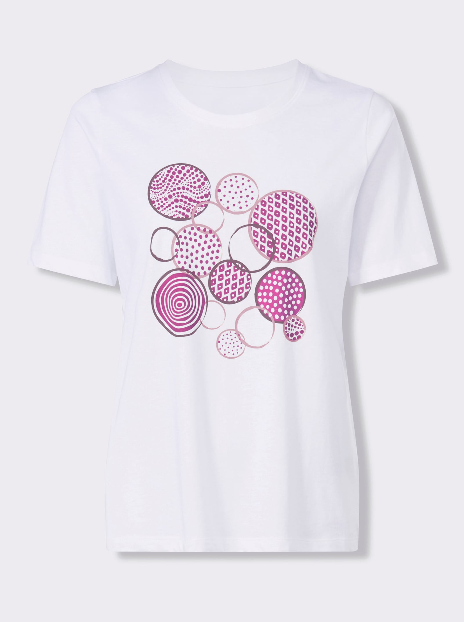 Shirt met korte mouwen en op dessin geplaatste print - wit/magenta