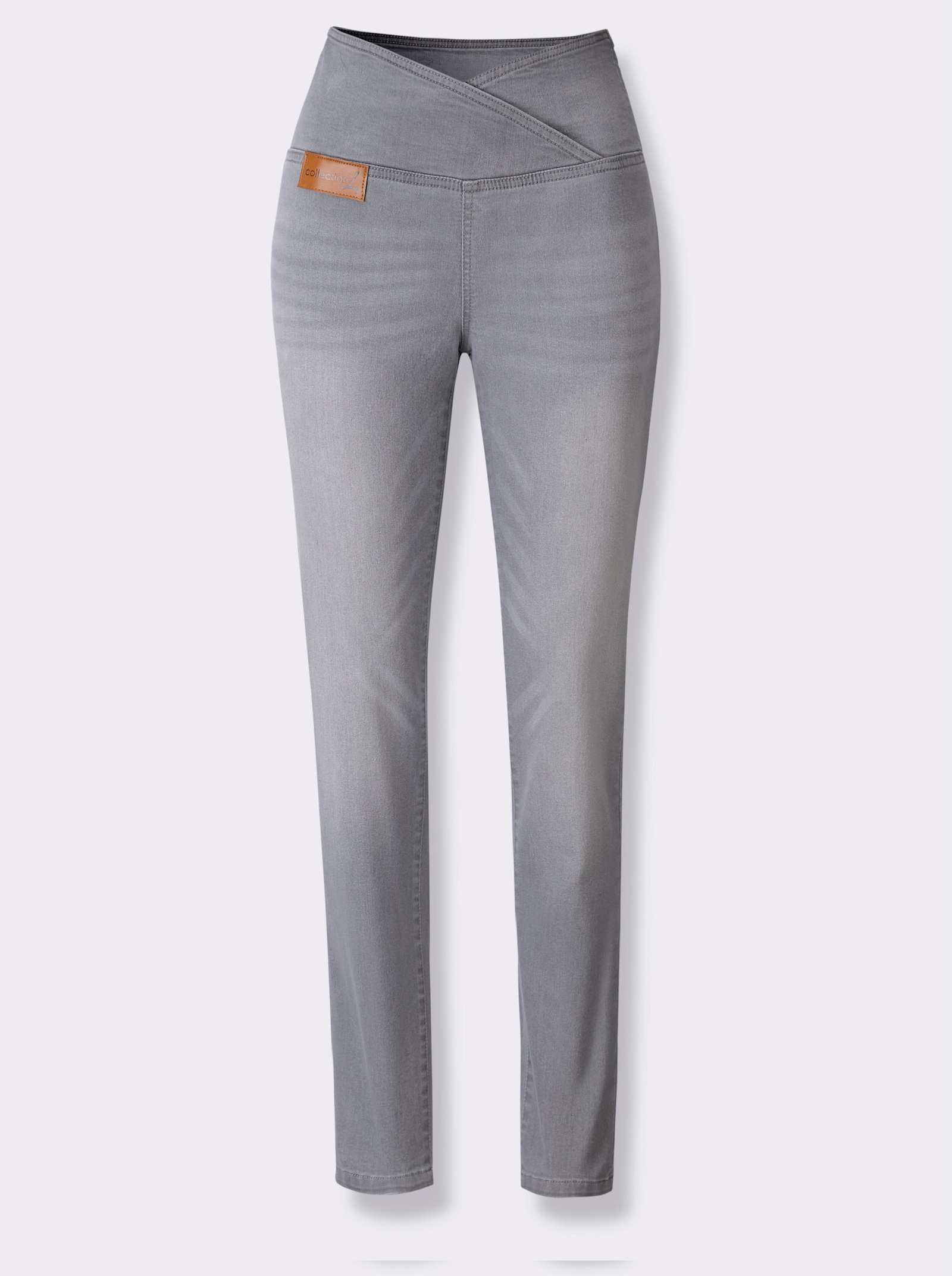 Stretch-Jeans mit überlappendem Bund - light grey-denim