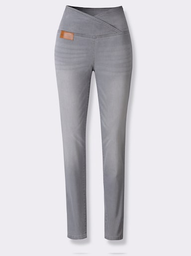 Stretch-Jeans mit überlappendem Bund - light grey-denim