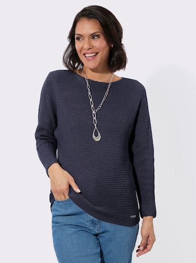 Langarm-Pullover mit U-Boot-Ausschnitt - marine