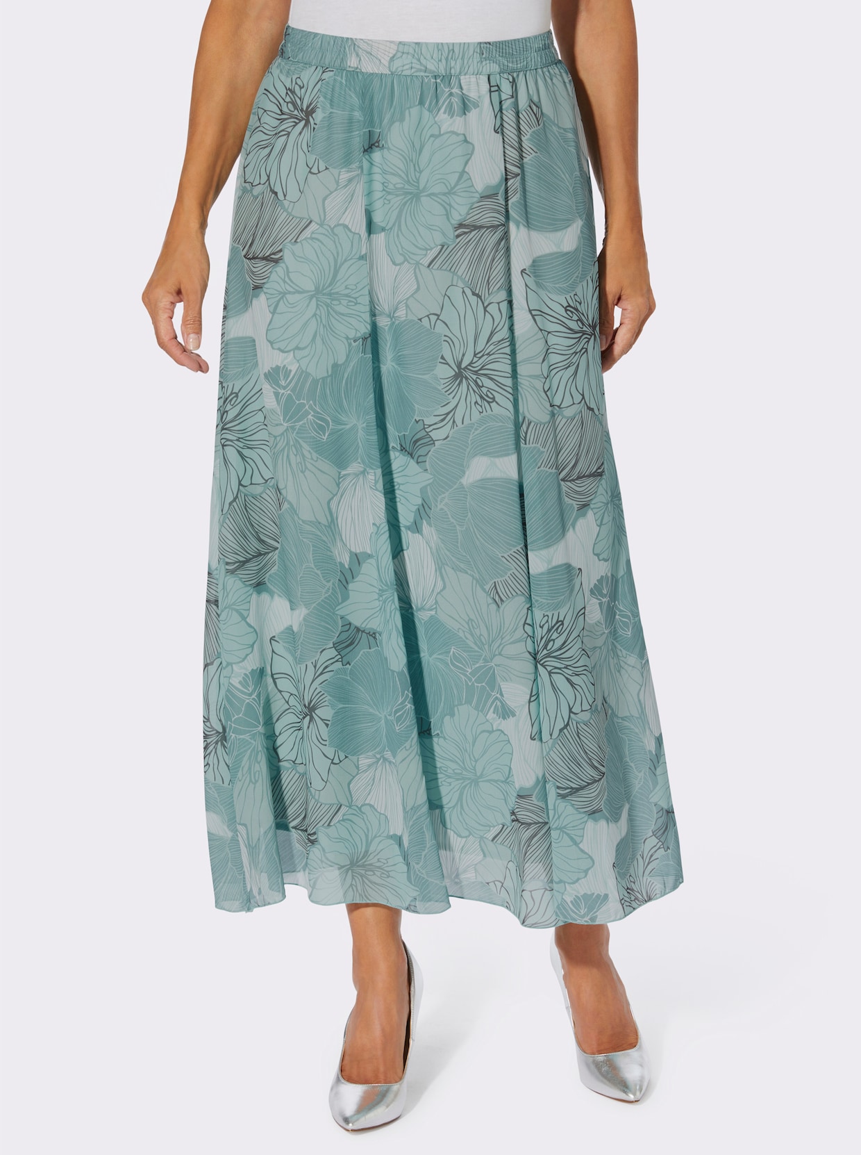 Bekväm kjol - kalkmint-jade, med tryck