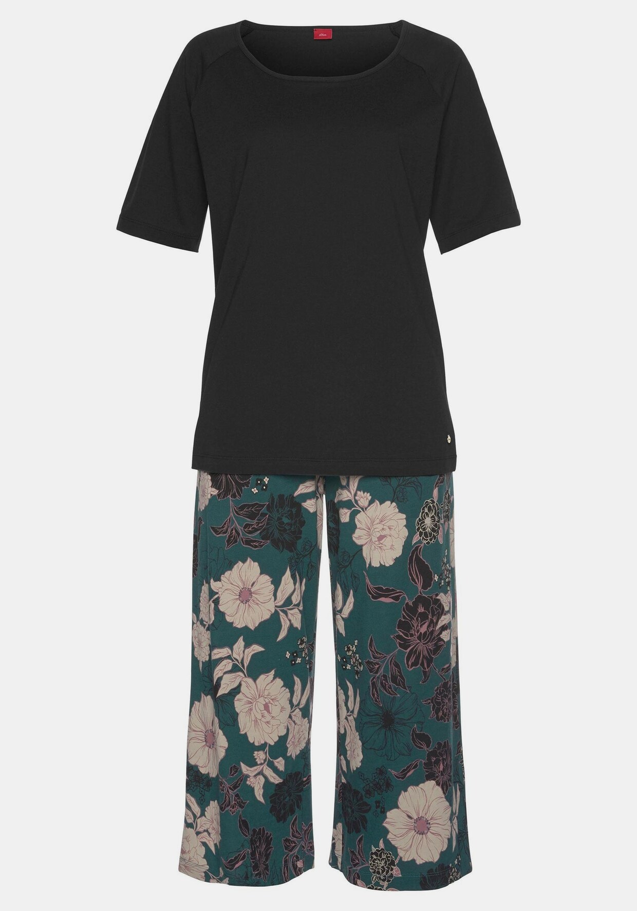 s.Oliver Capri-Pyjama - schwarz-dunkelgrün-gemustert