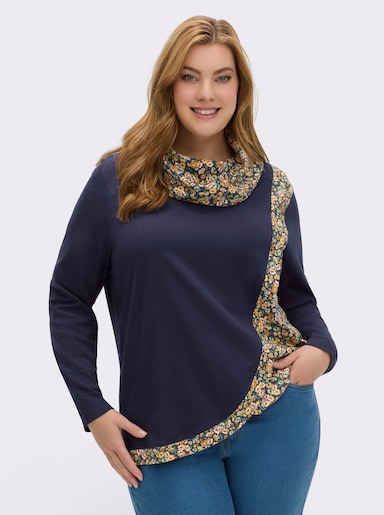 Rollkragenshirt in Wickel-Optik - marine-ocker-gemustert