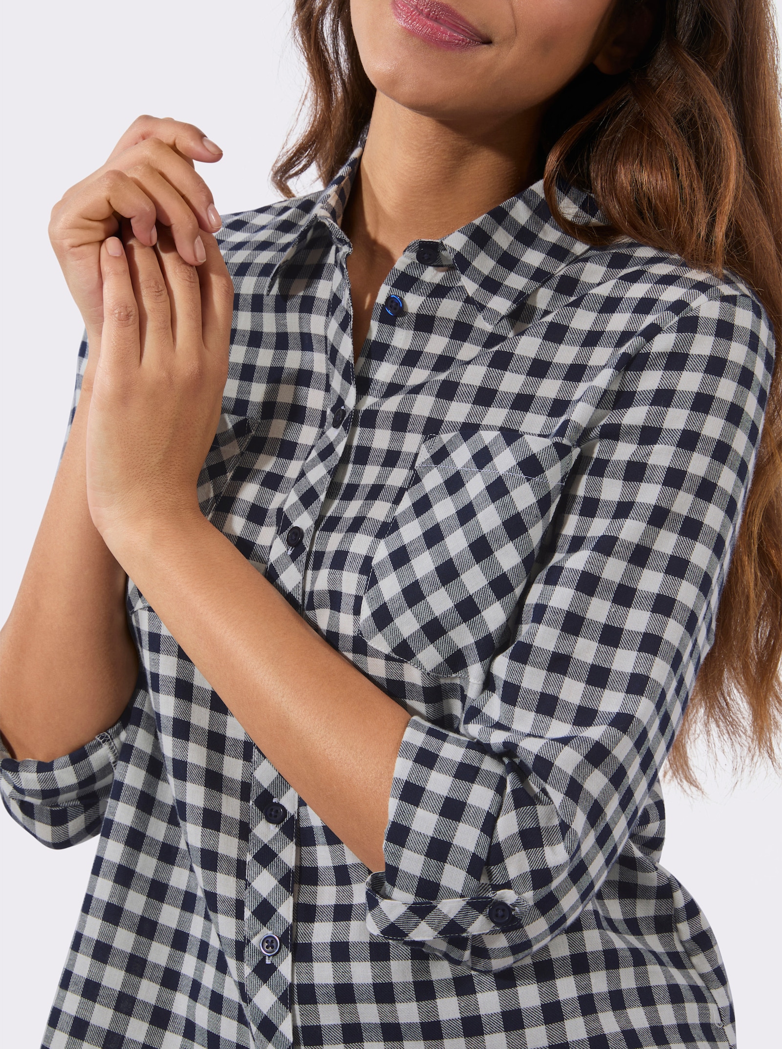 Flanellbluse im Karo-Dessin - marine-ecru-kariert