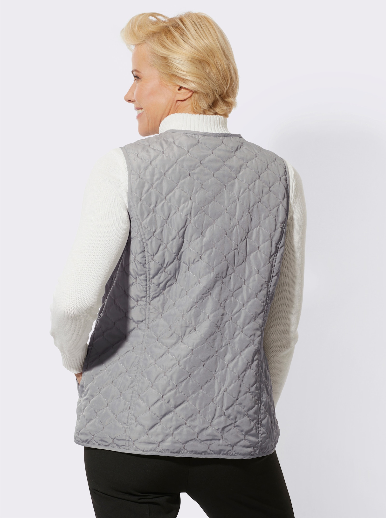 Bodywarmer met ruitstiksels - steengrijs