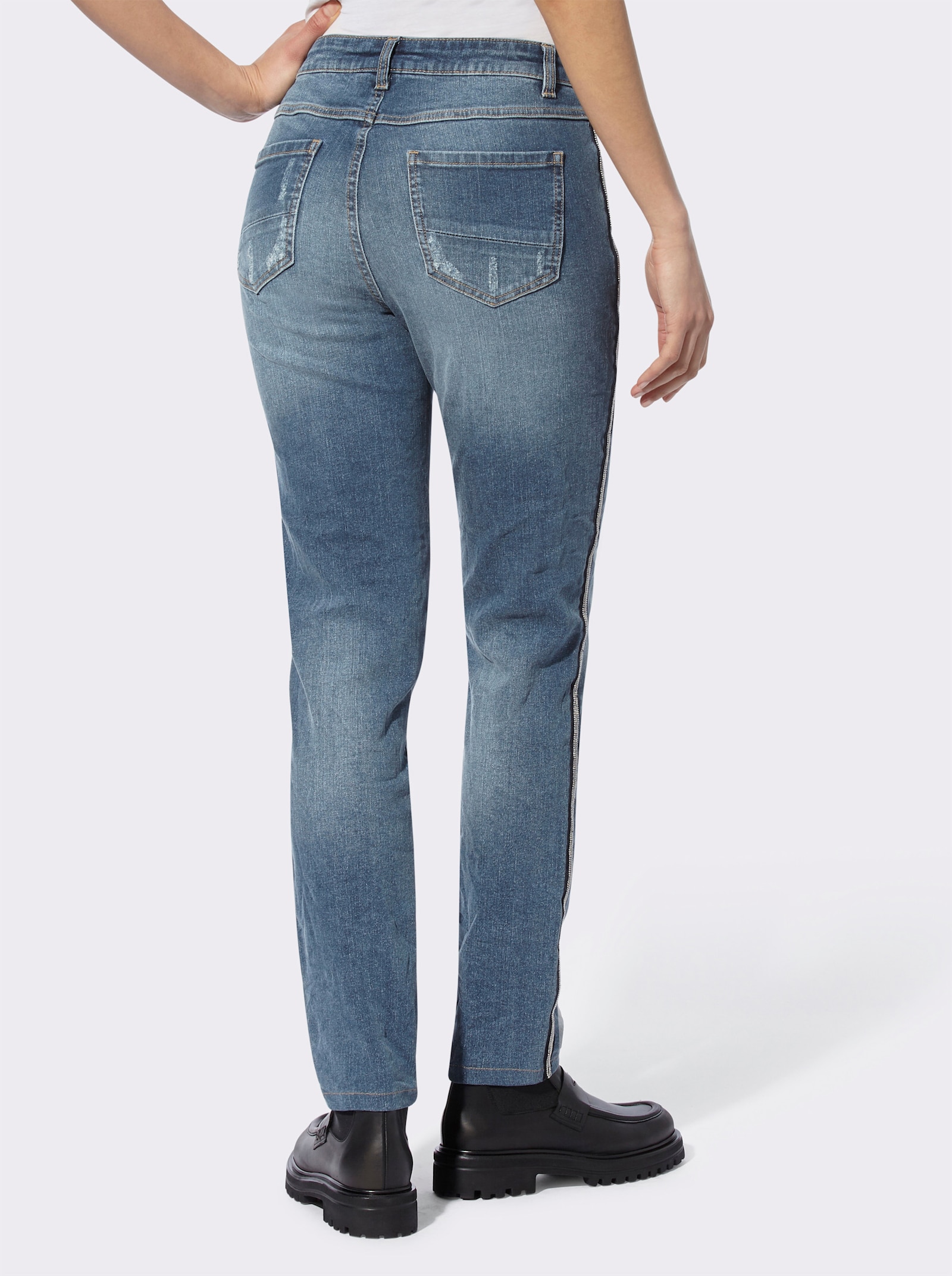 heine Jeans mit Galonstreifen - blue-stone-washed