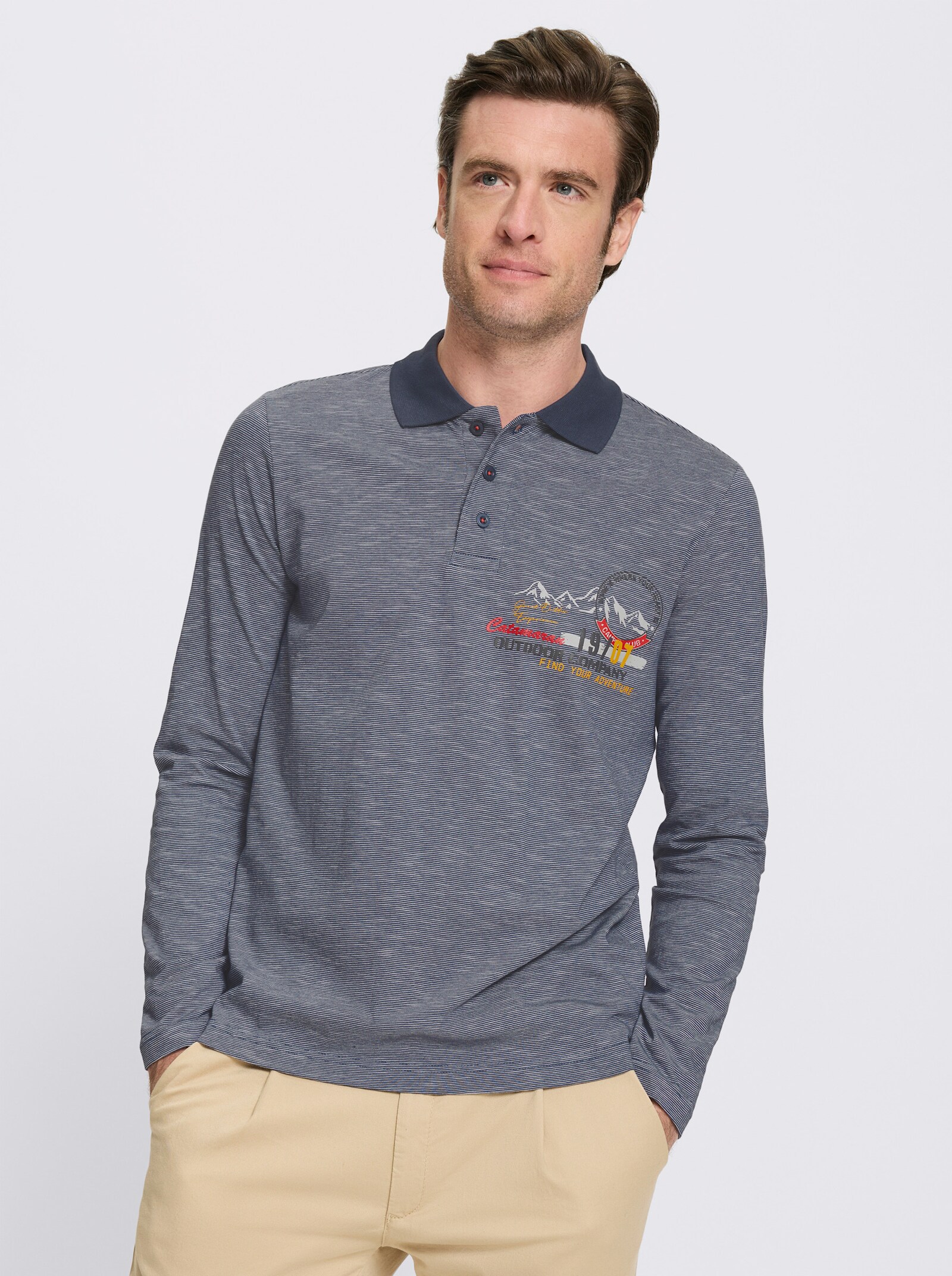 Catamaran Langarm-Poloshirt - rauchblau-meliert