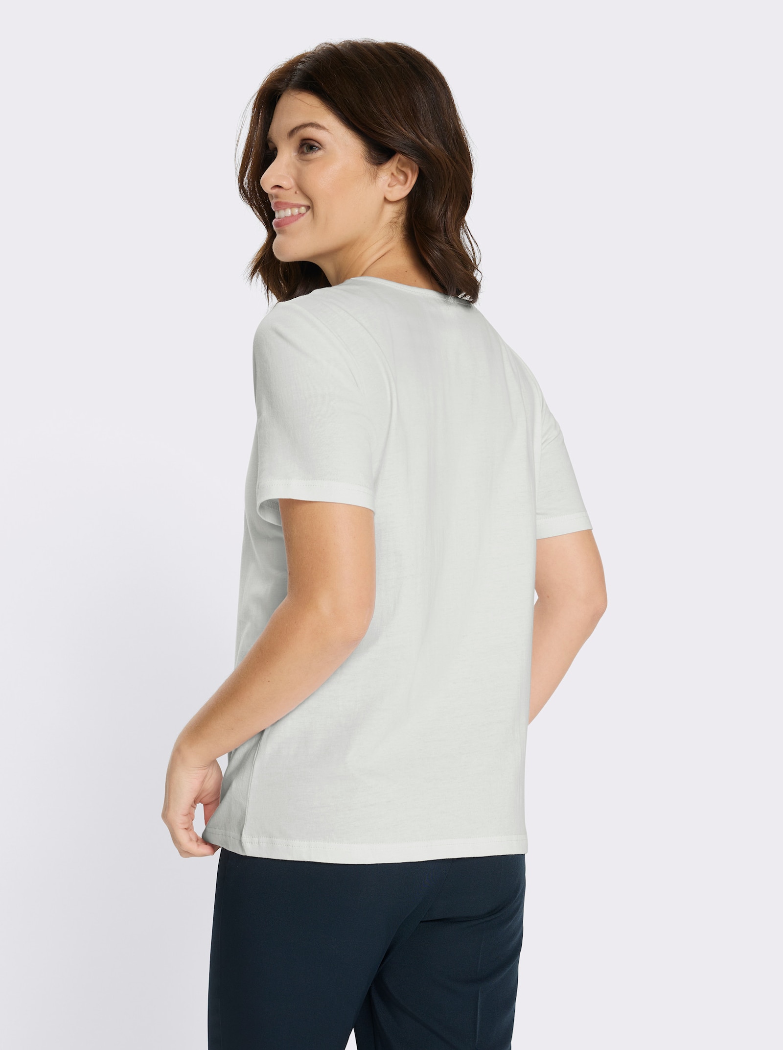 Kurzarmshirt mit platziertem Druckmuster - ecru-jeansblau-bedruckt