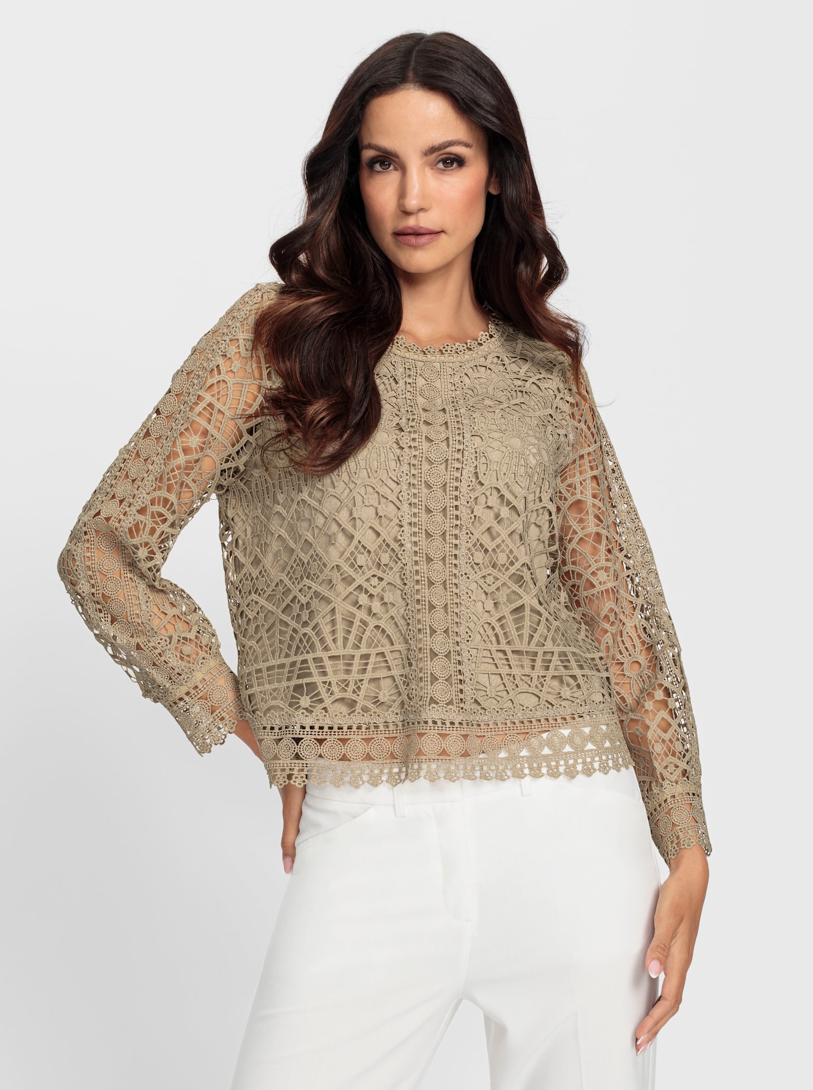 heine Kanten blouse, in de nek te knopen - beige