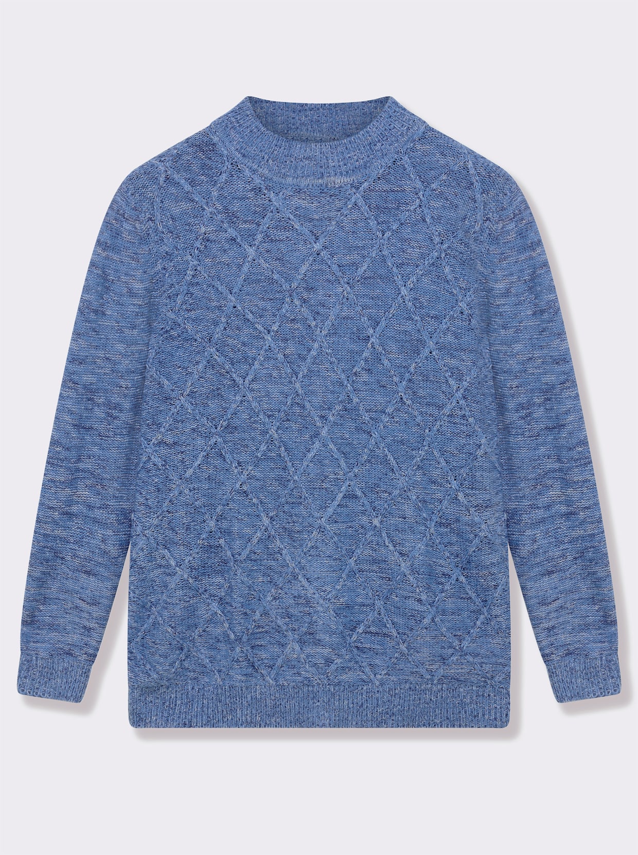Stehkragenpullover im Rauten-Dessin - blau-meliert