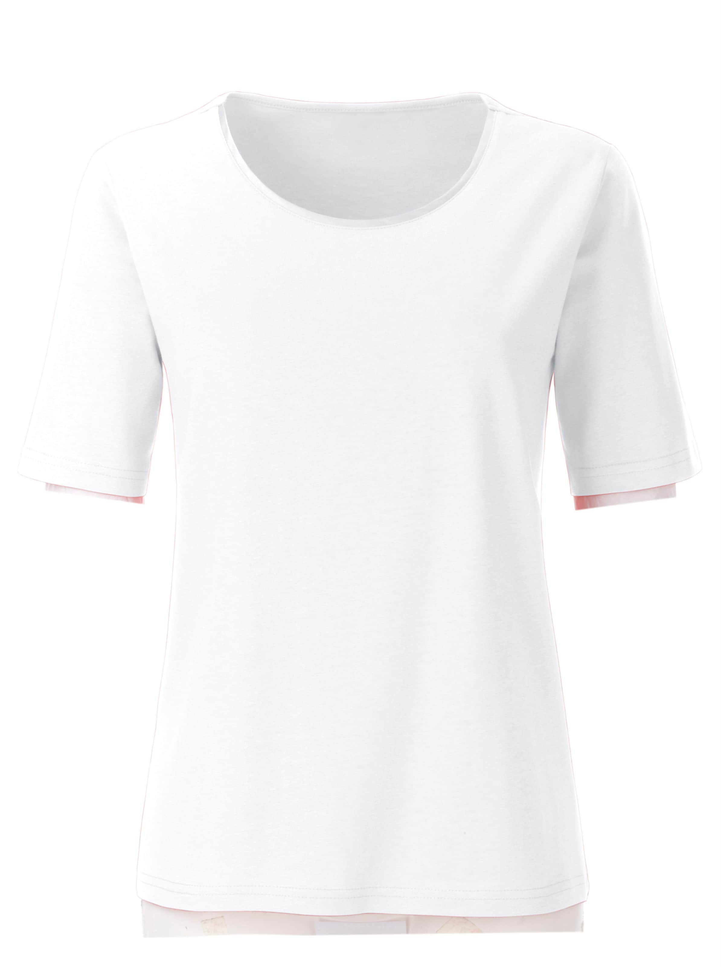 Rundhals Shirt günstig Kaufen-Rundhalsshirt in weiß von heine. Rundhalsshirt in weiß von heine <![CDATA[Anziehend schlicht, anziehend schön: Shirt mit schimmernder Satinpaspel am Ausschnitt. In wunderbar hautschmeichelnder Qualität.]]>. 