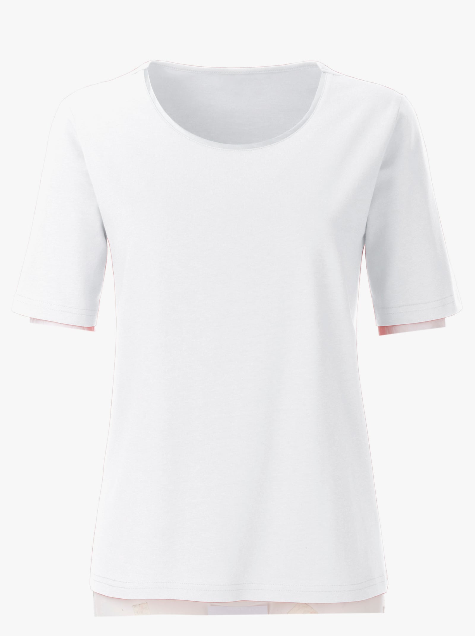 T-shirt à encolure ronde avec passepoil satiné - blanc