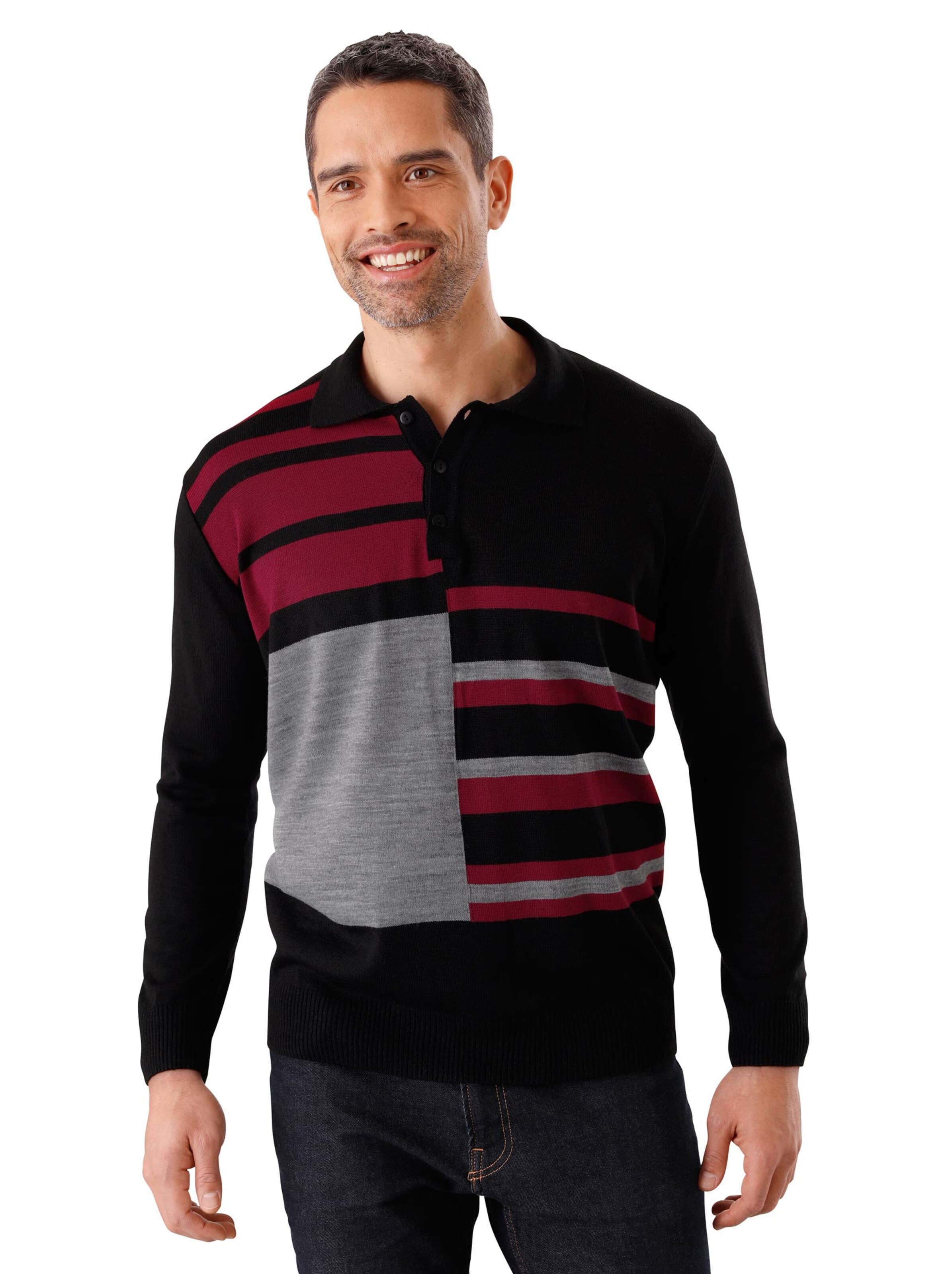 Polopullover - schwarz-rot-gemustert