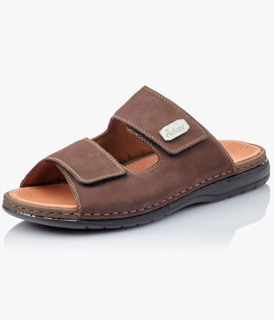 Rieker Pantolette mit Klettverschlüssen, Leder - braun