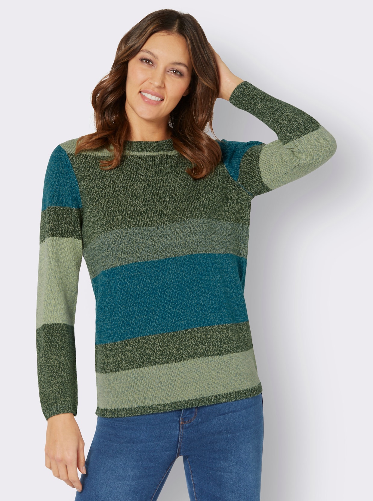 Pullover met ronde hals - mos gemêleerd