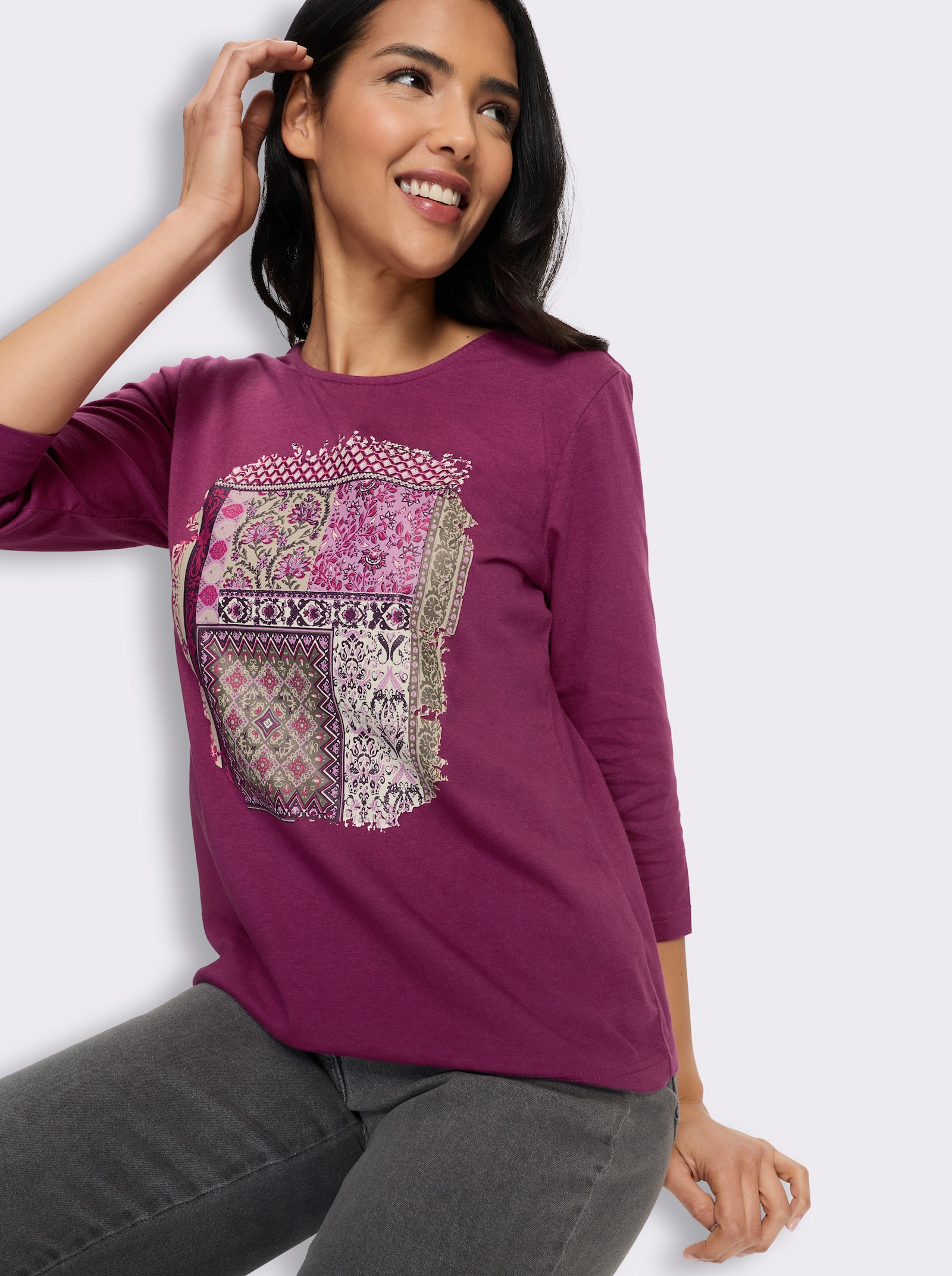 3/4-Arm-Shirt mit Patchwork-Muster - malve-traube