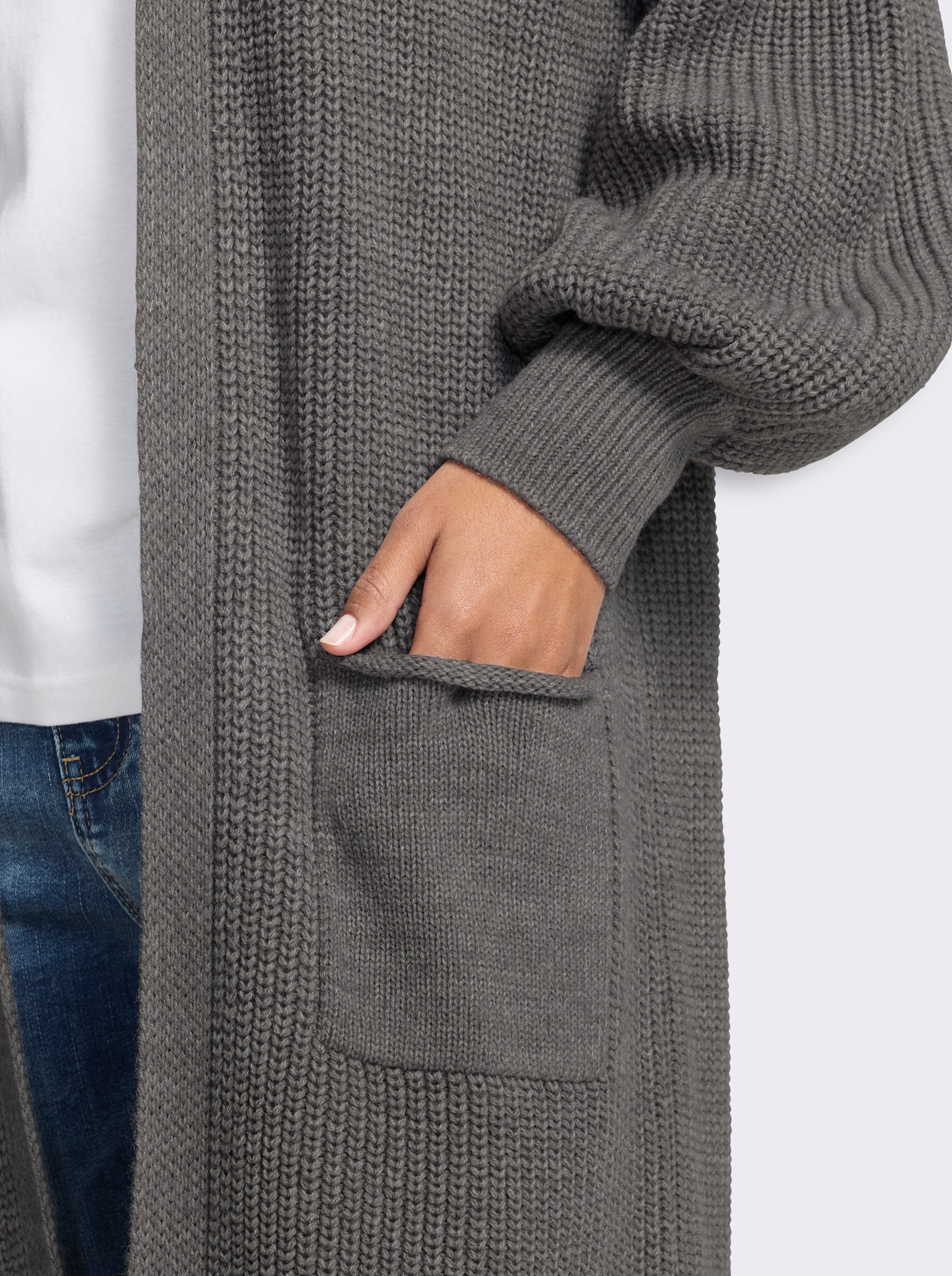 heine Strickjacke in Longform - anthrazit-meliert