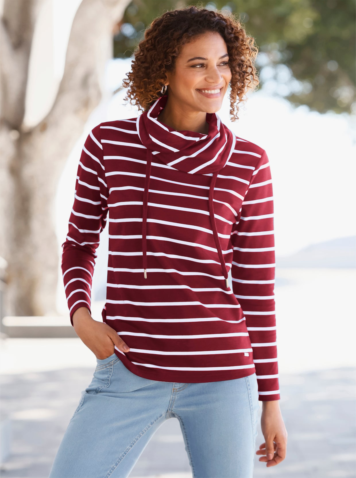 Sweatshirt - dunkelrot-weiss-geringelt