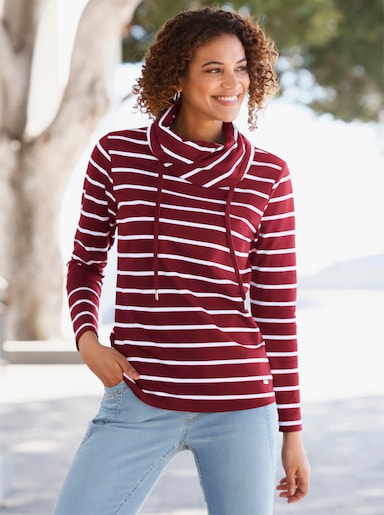 Sweatshirt - dunkelrot-weiß-geringelt