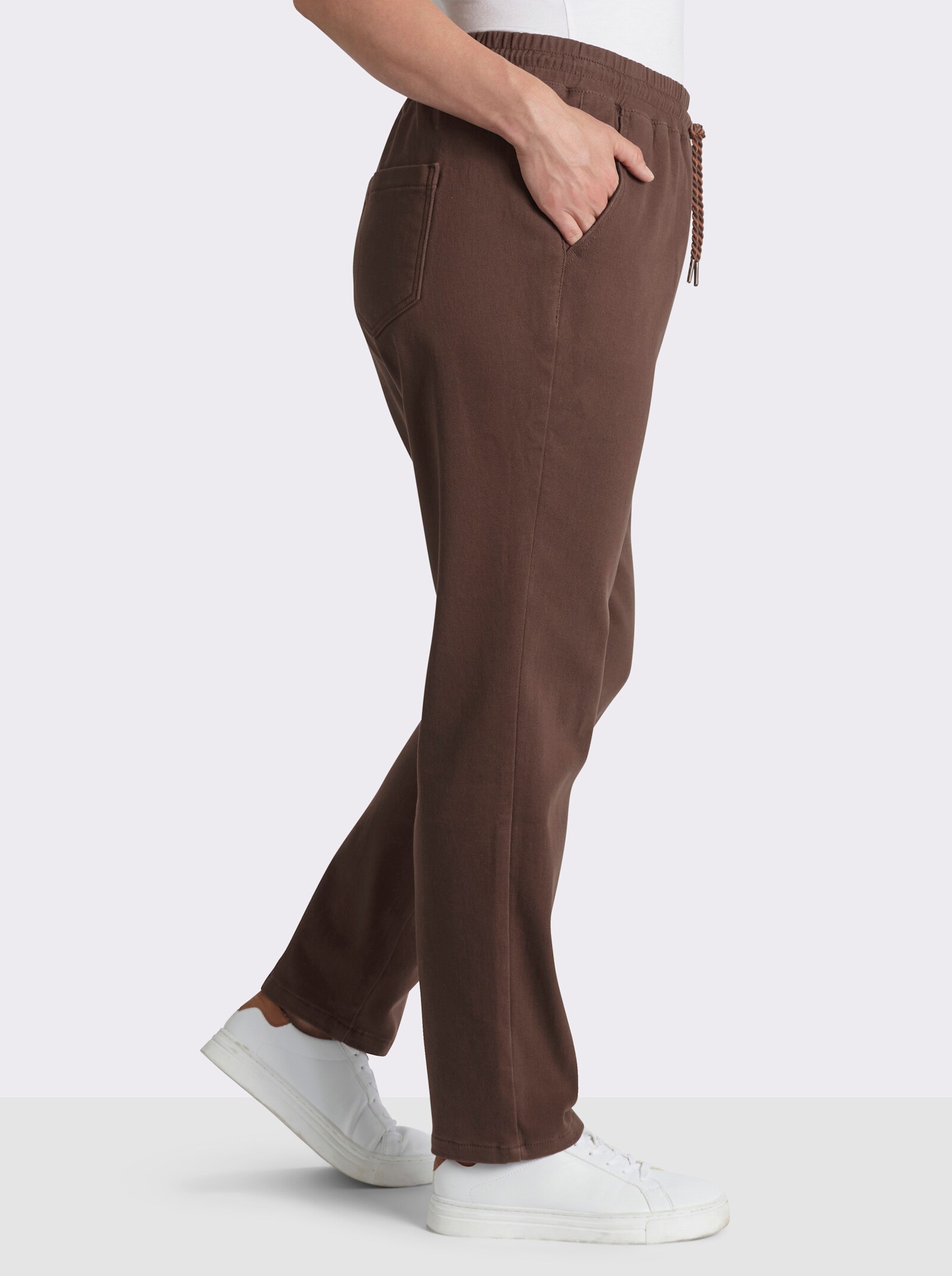 sheego Schlupfhose aus weichem Twill, innen angeraut - schoko