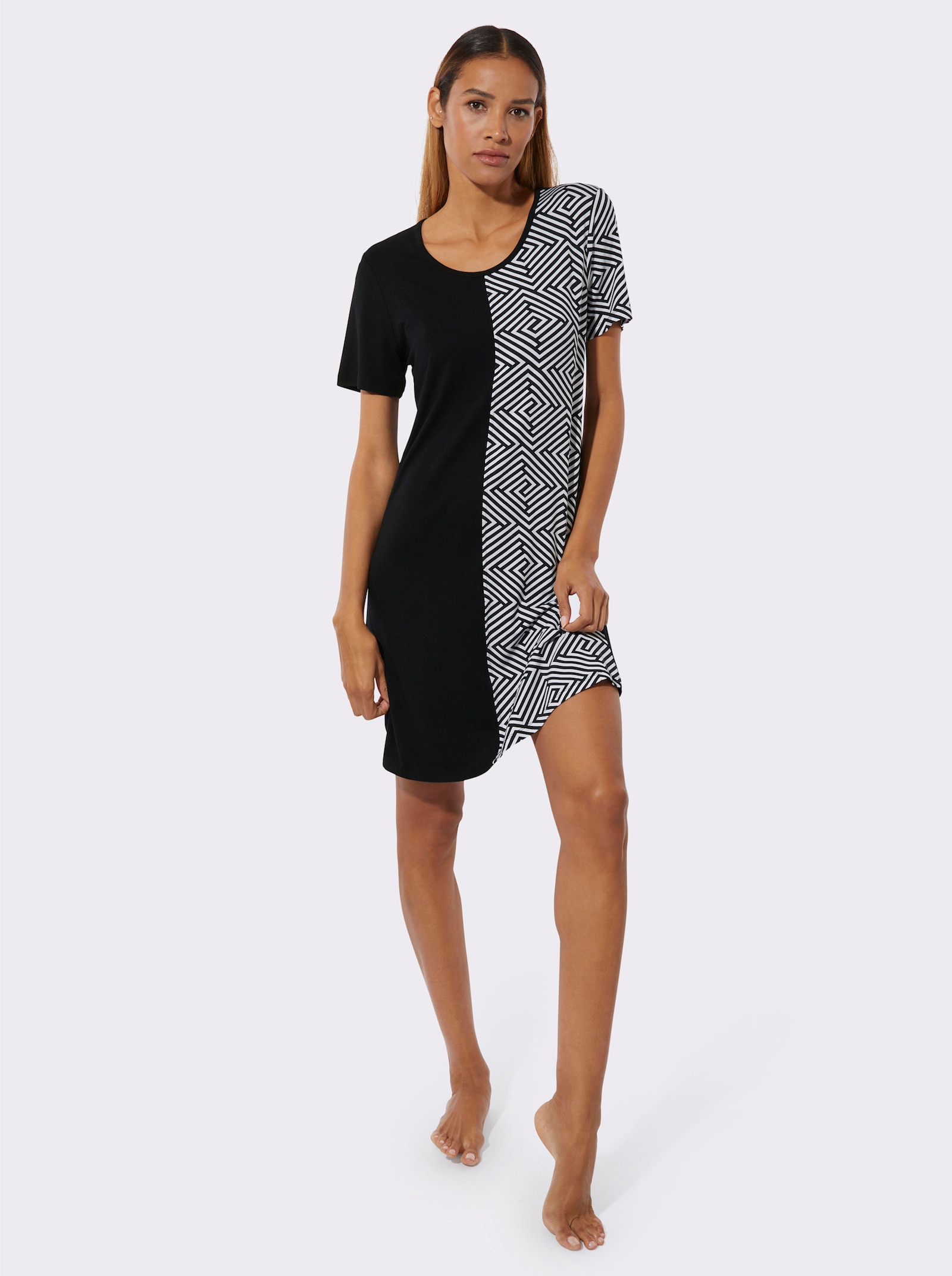 wäschepur Sleepshirt - schwarz-weiß-bedruckt