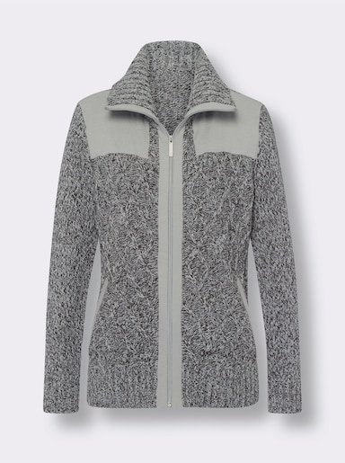 Pletený kabátek s kontrastními vsadkami - světlešedá-ecru-melír