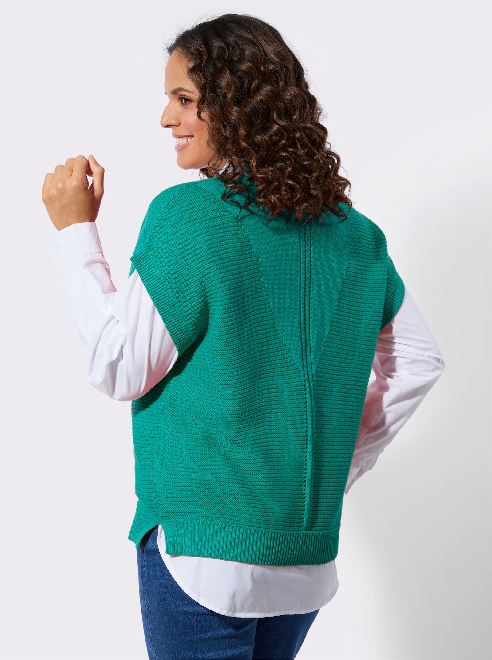 Pullunder im Ajour-Strickmuster-Mix - smaragd