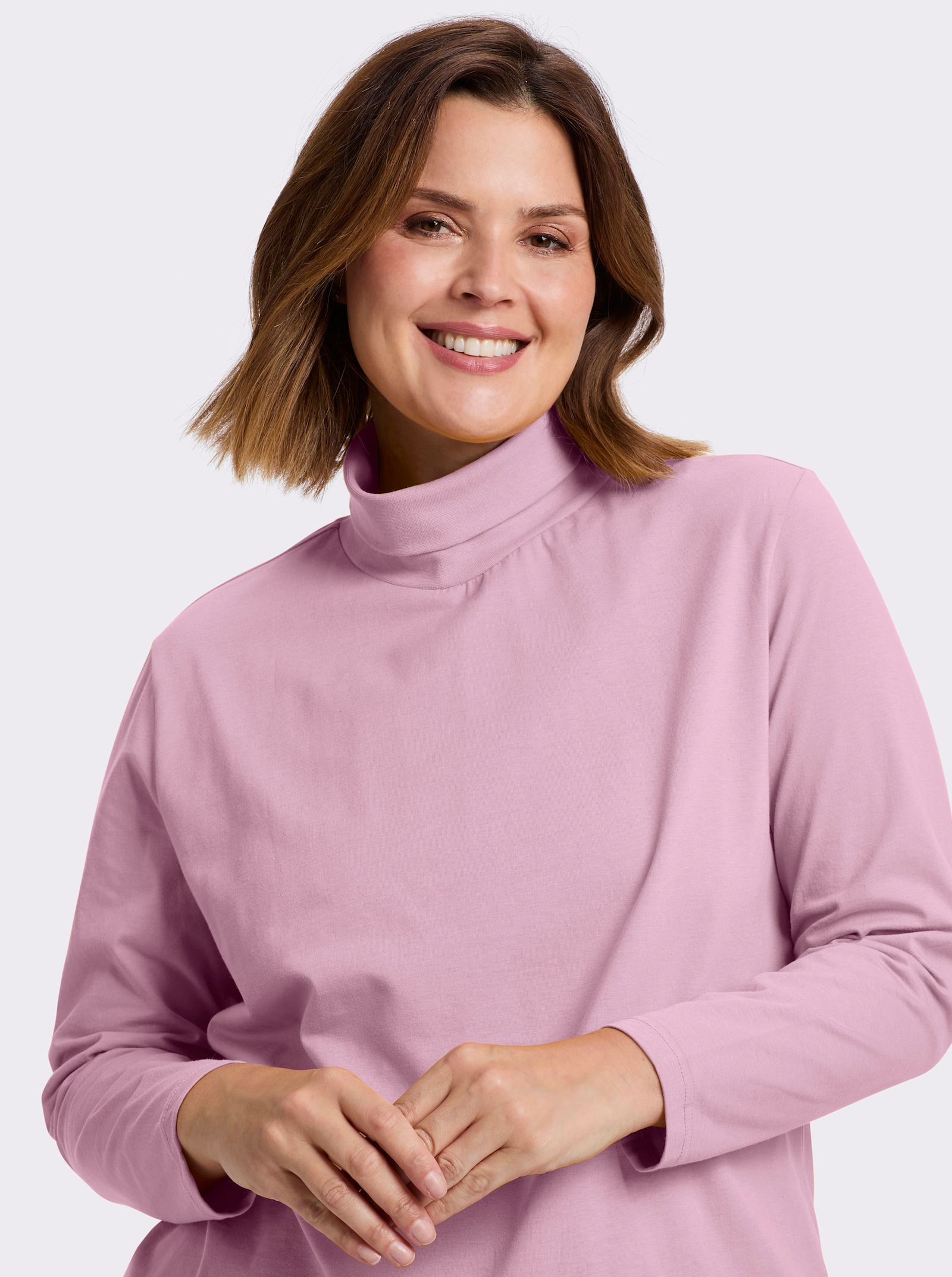 Rollkragenshirt mit langen Ärmeln - rosé