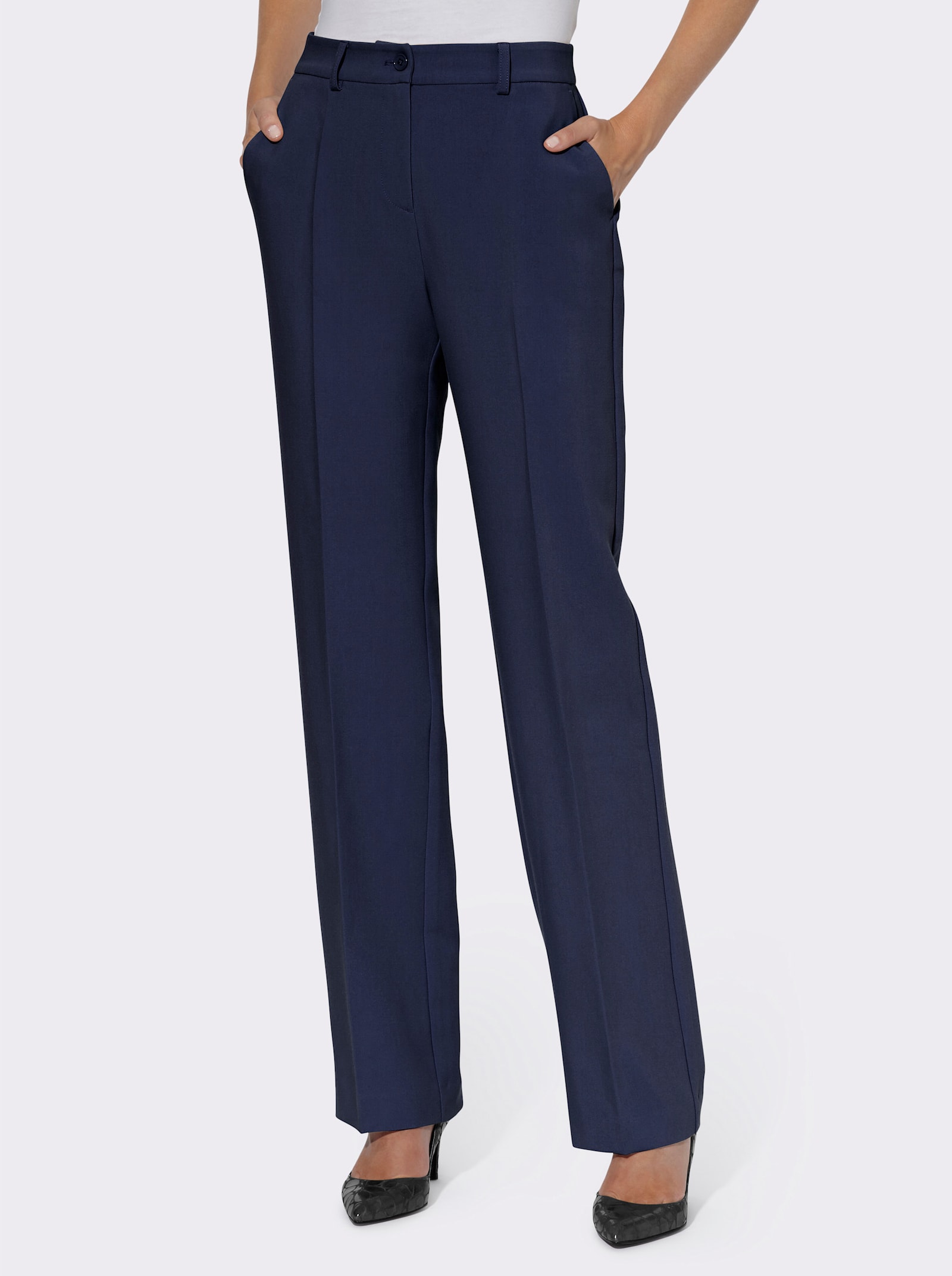 heine Broek met flatteuze persplooien - marine