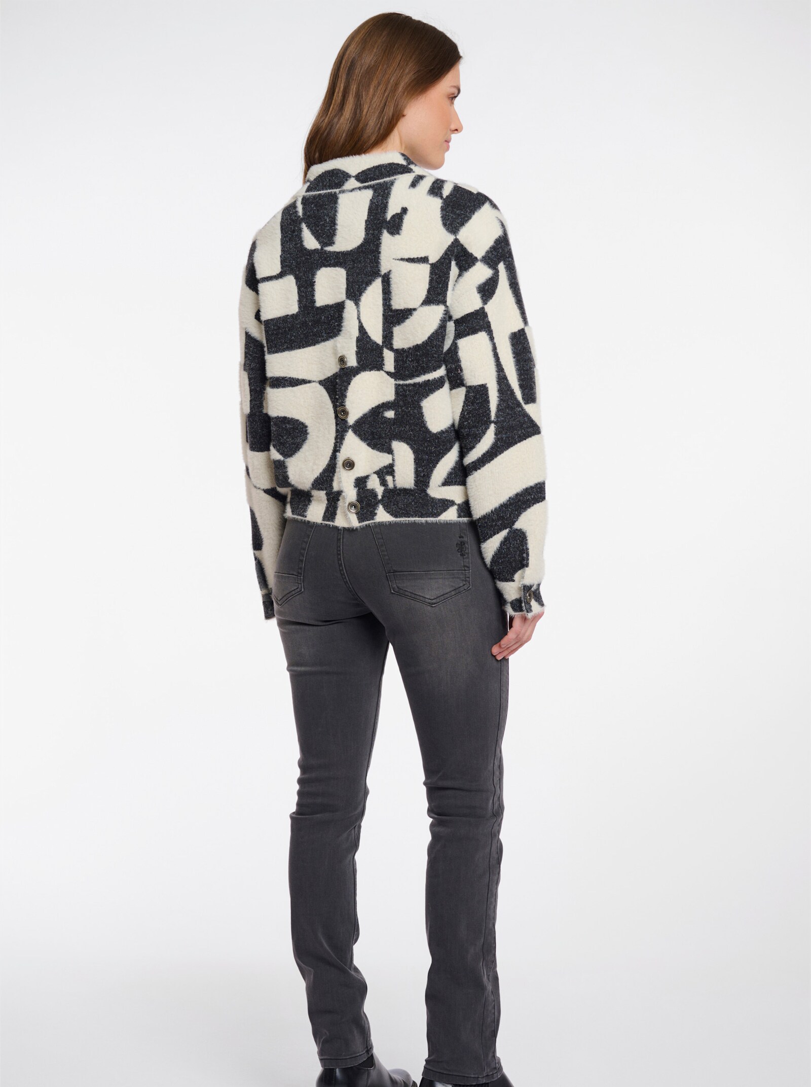 Rino & Pelle Strickjacke mit Jacquard-Dessin - schwarz-ecru-gemustert