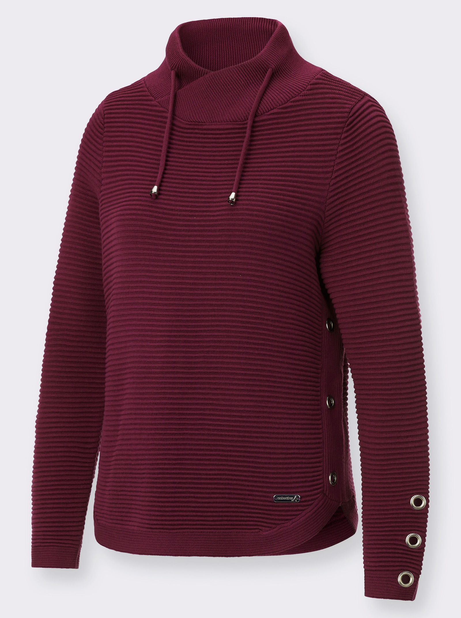 Langarm-Pullover mit Ösenverzierung - bordeaux